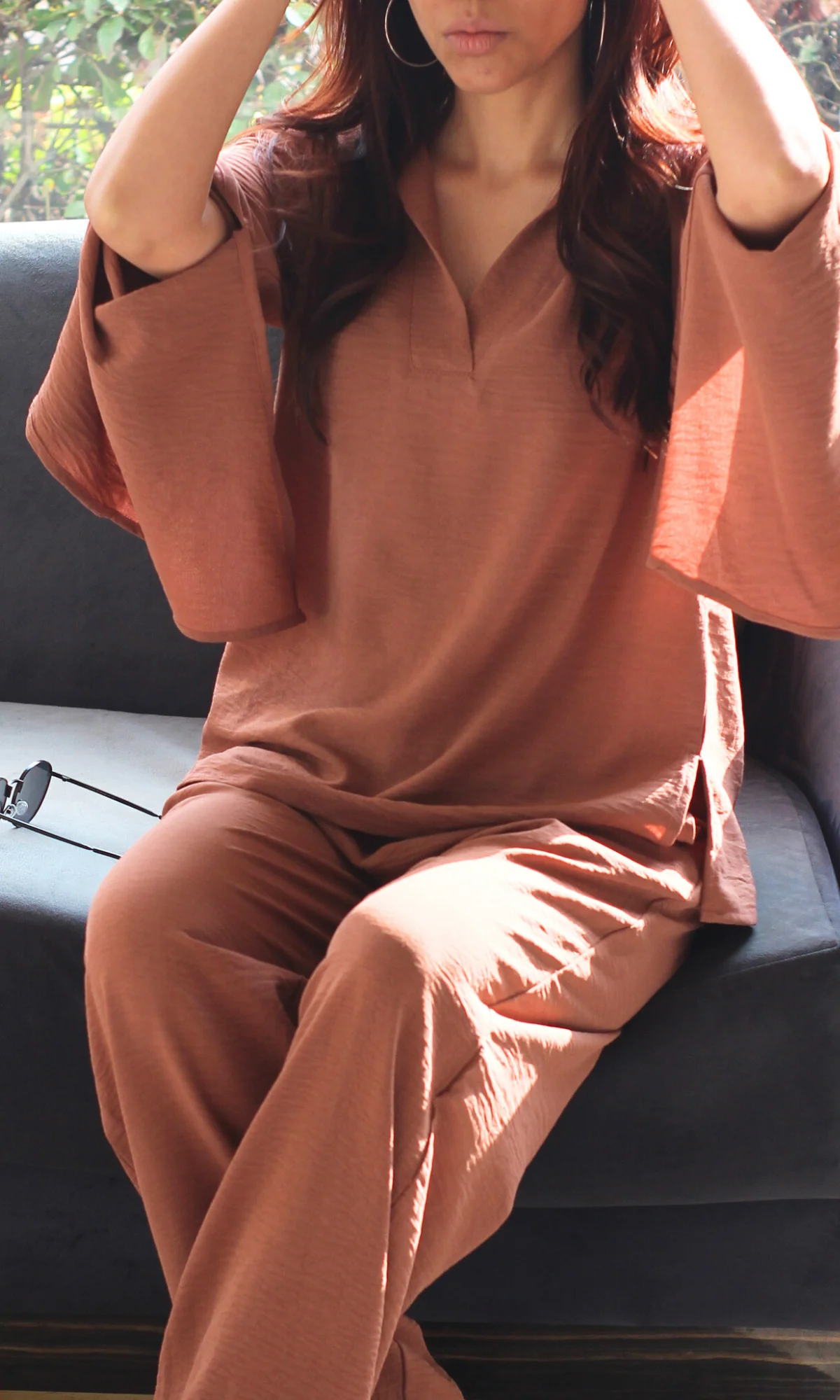 Rust Slit Sleeves Top and Pants Co-ord - Image 6