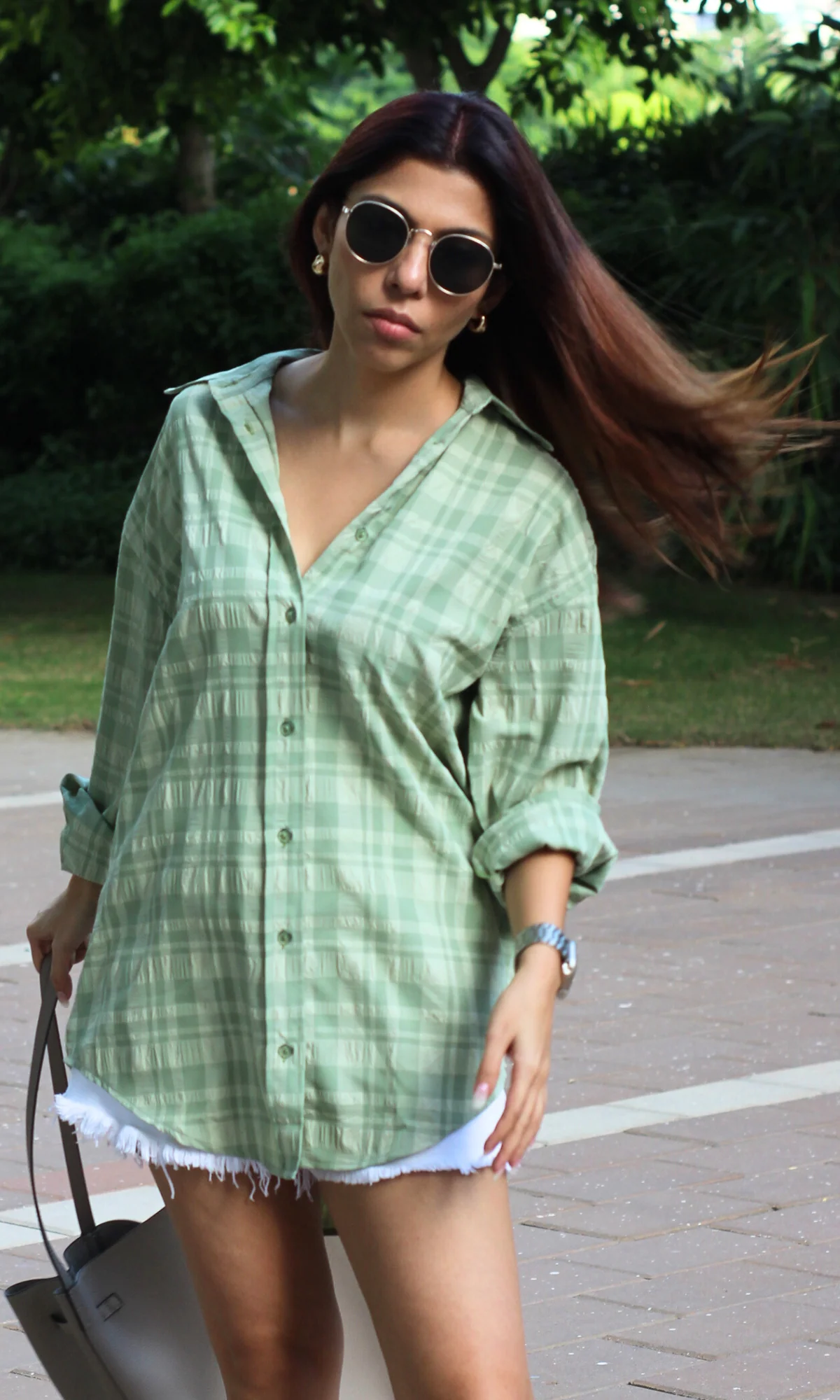 Sage Check Oversized Shirt - Image 3