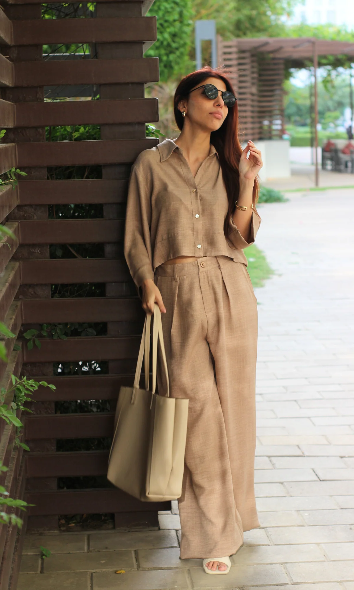 Sand Dune Cropped Shirt with Loose Pants Co-ord - Image 2