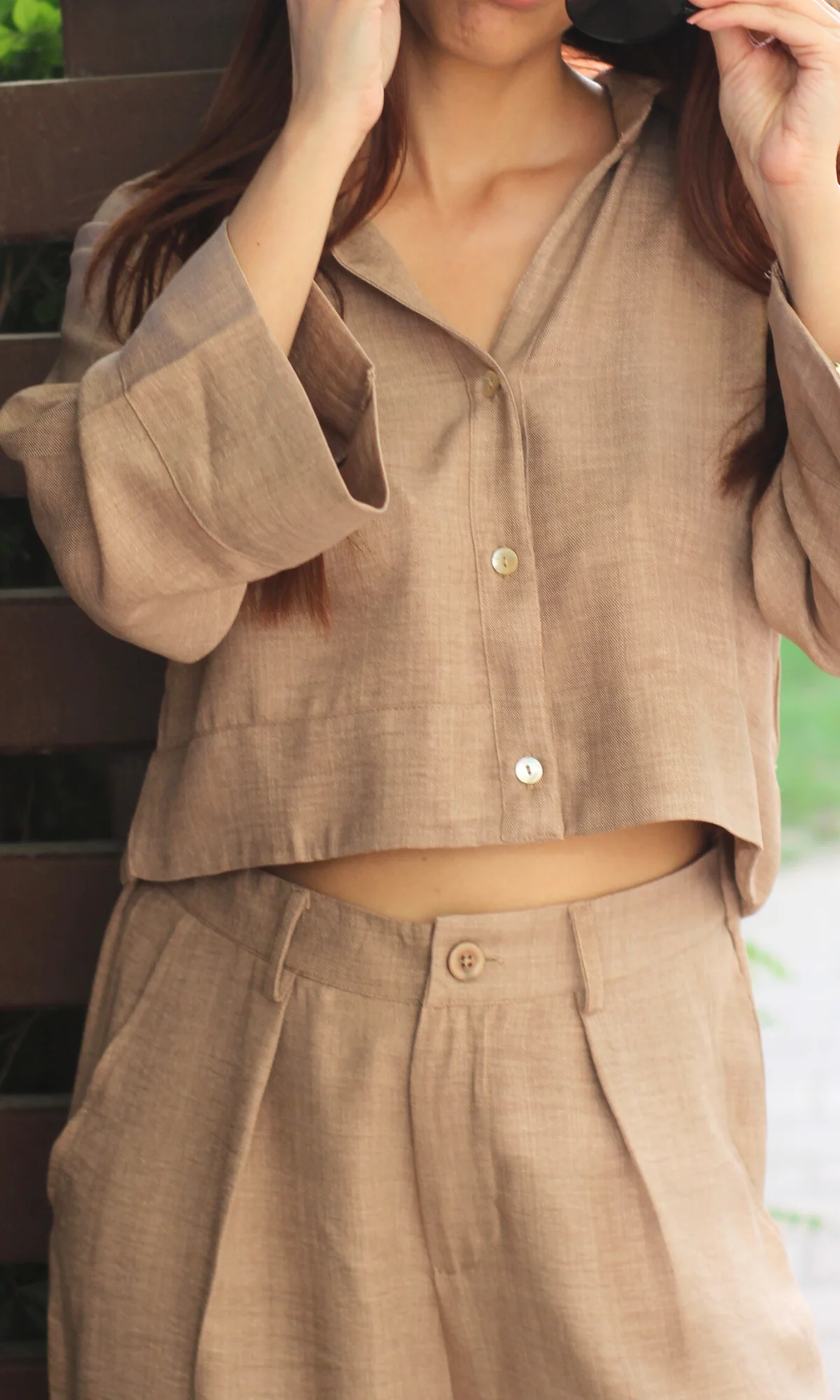 Sand Dune Cropped Shirt with Loose Pants Co-ord - Image 3
