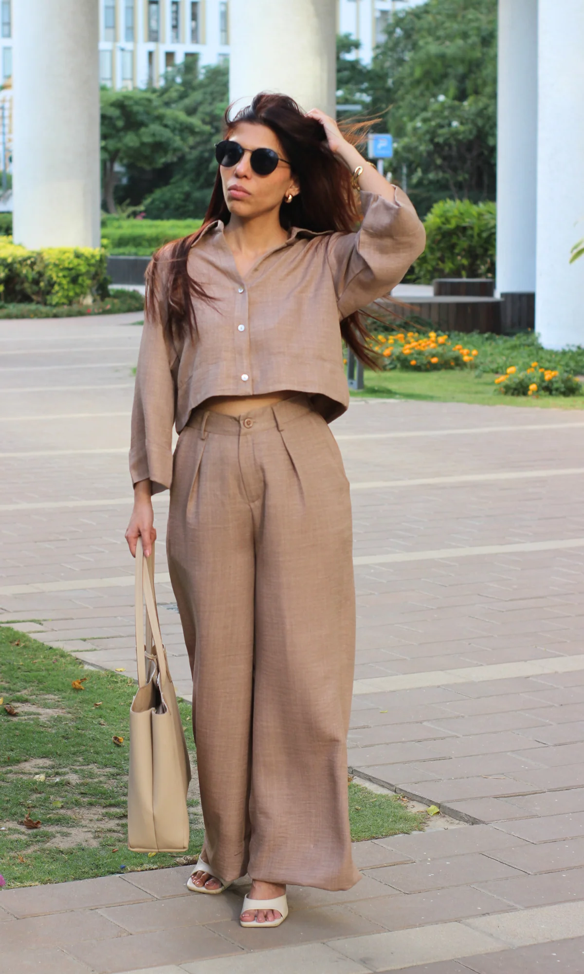 Sand Dune Cropped Shirt with Loose Pants Co-ord - Image 4