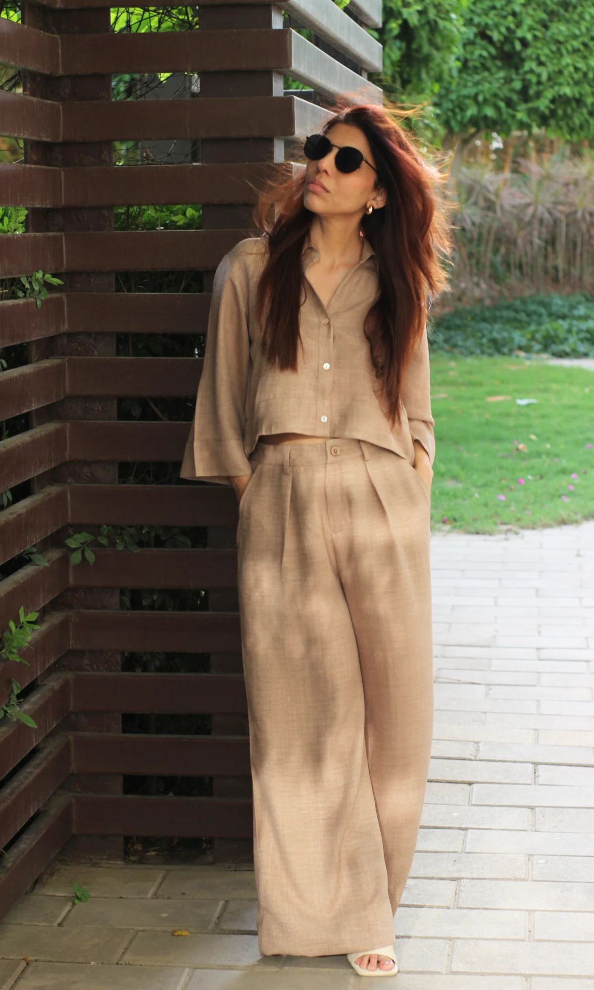 Sand Dune Cropped Shirt with Loose Pants Co-ord - Image 6