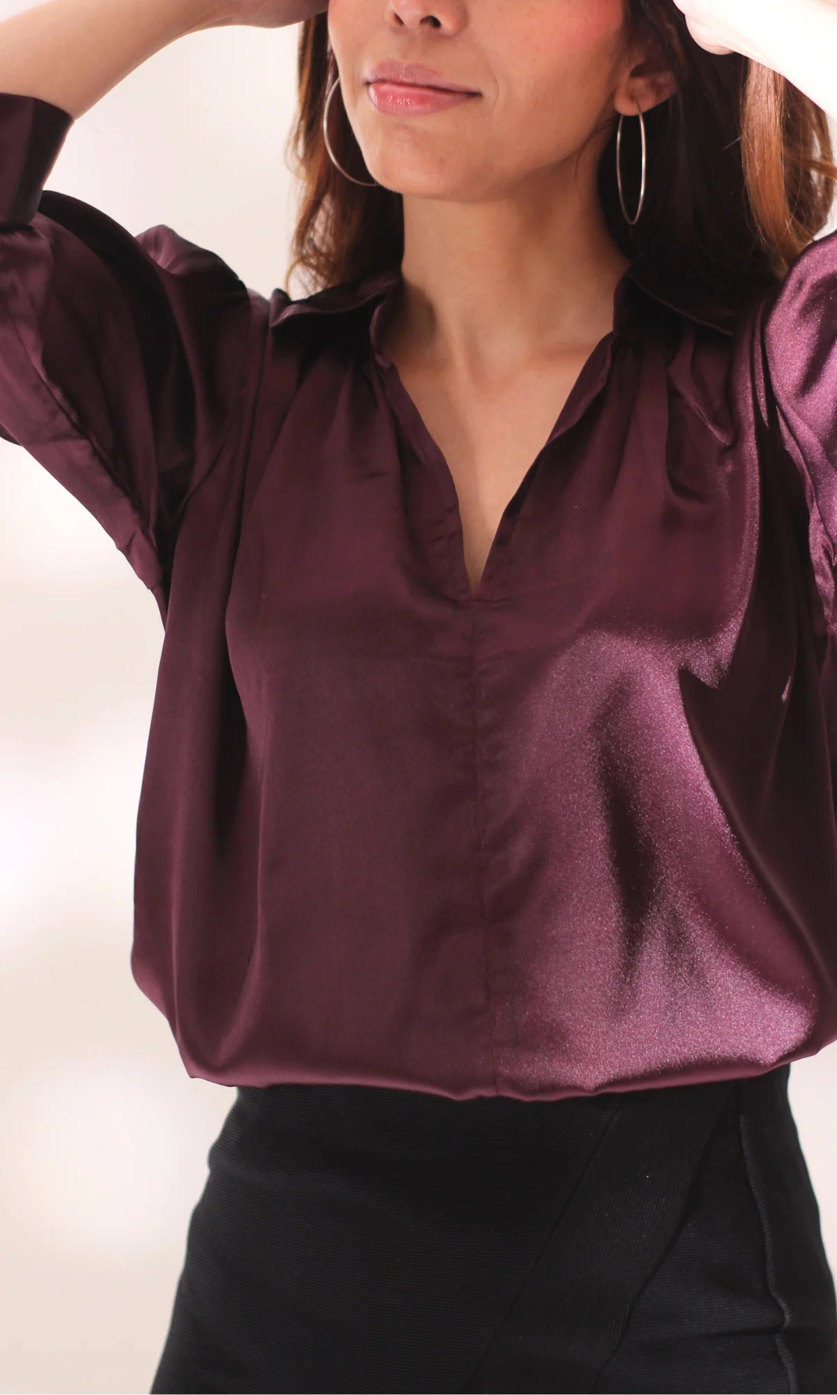 Wine Satin Collared Top - Image 3