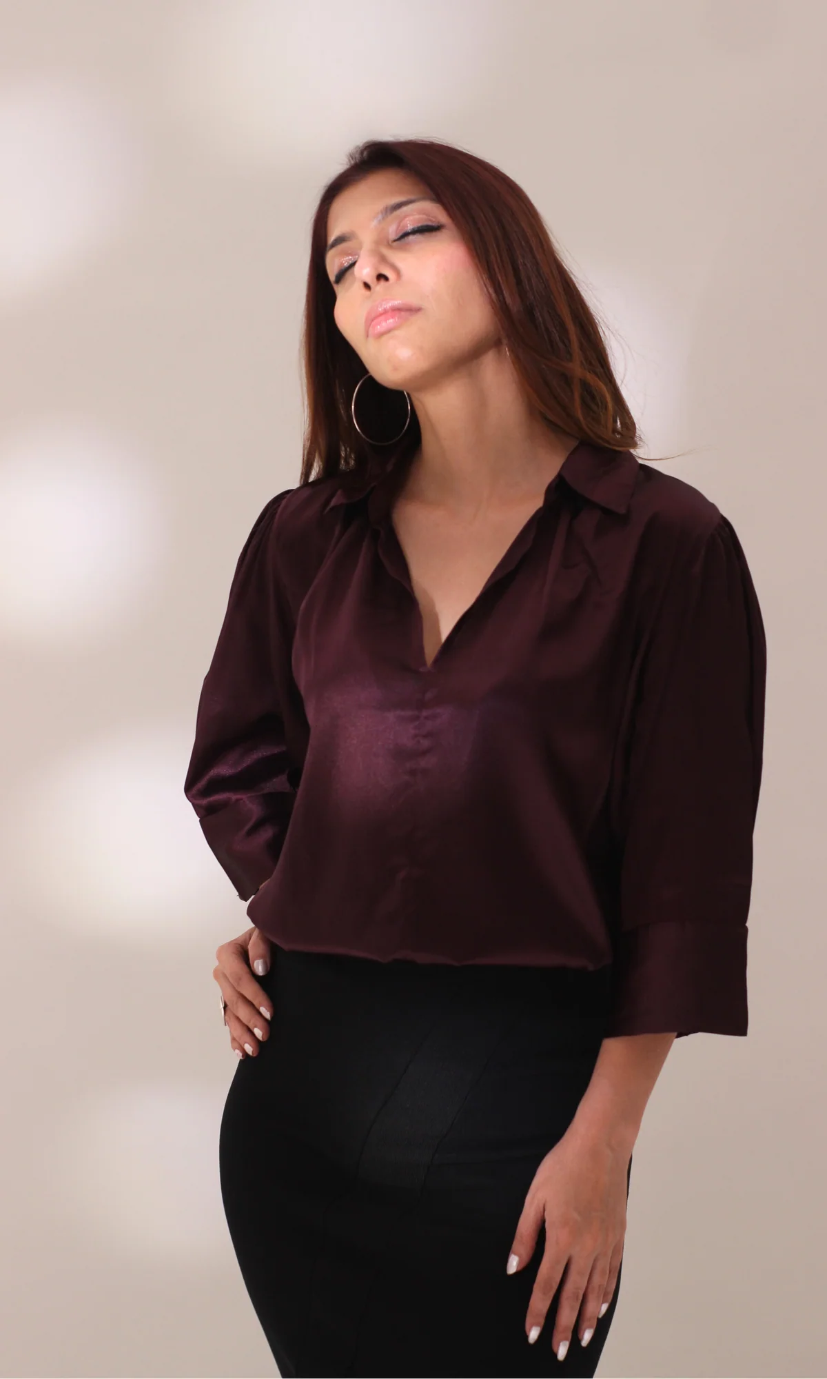 Wine Satin Collared Top - Image 4