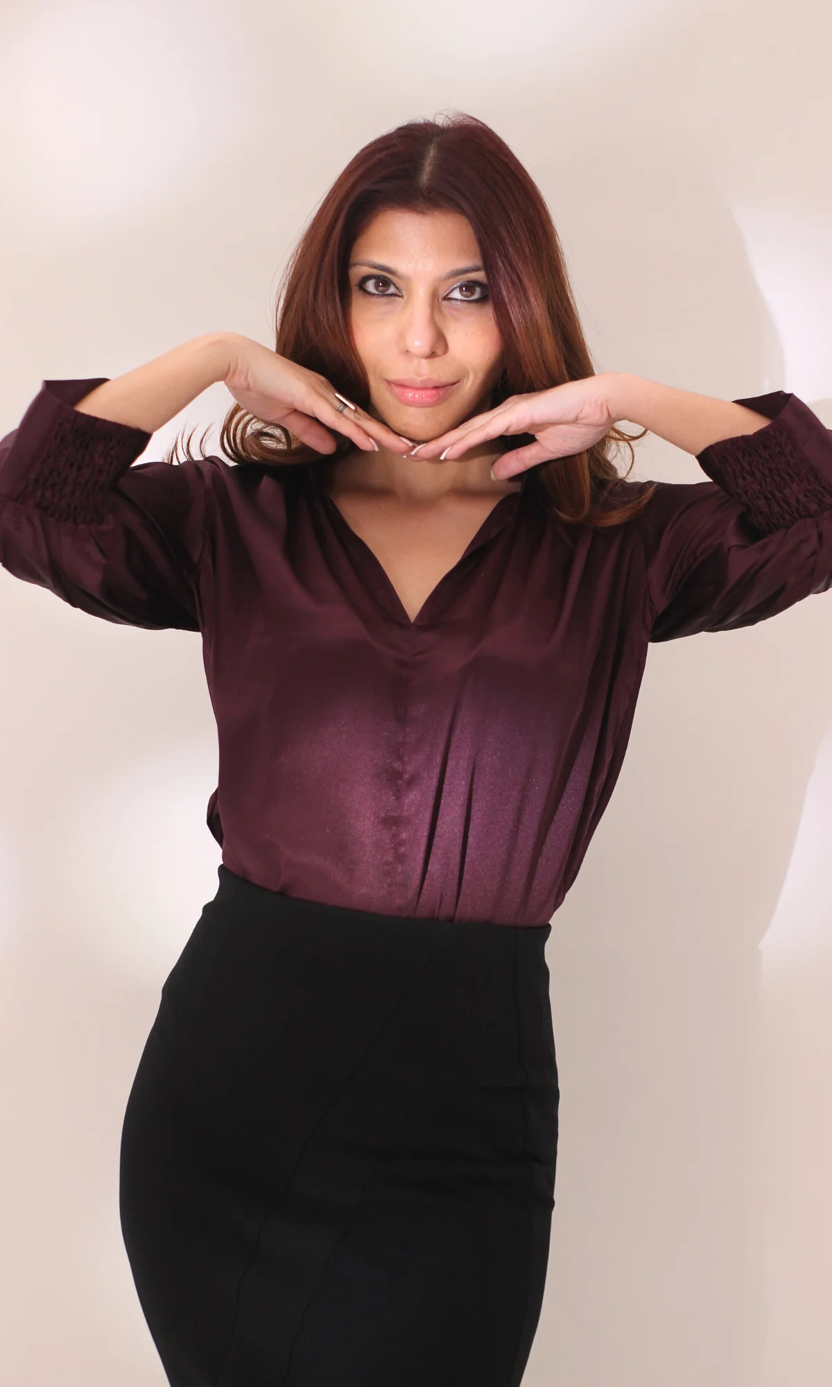 Wine Satin Collared Top - Image 5