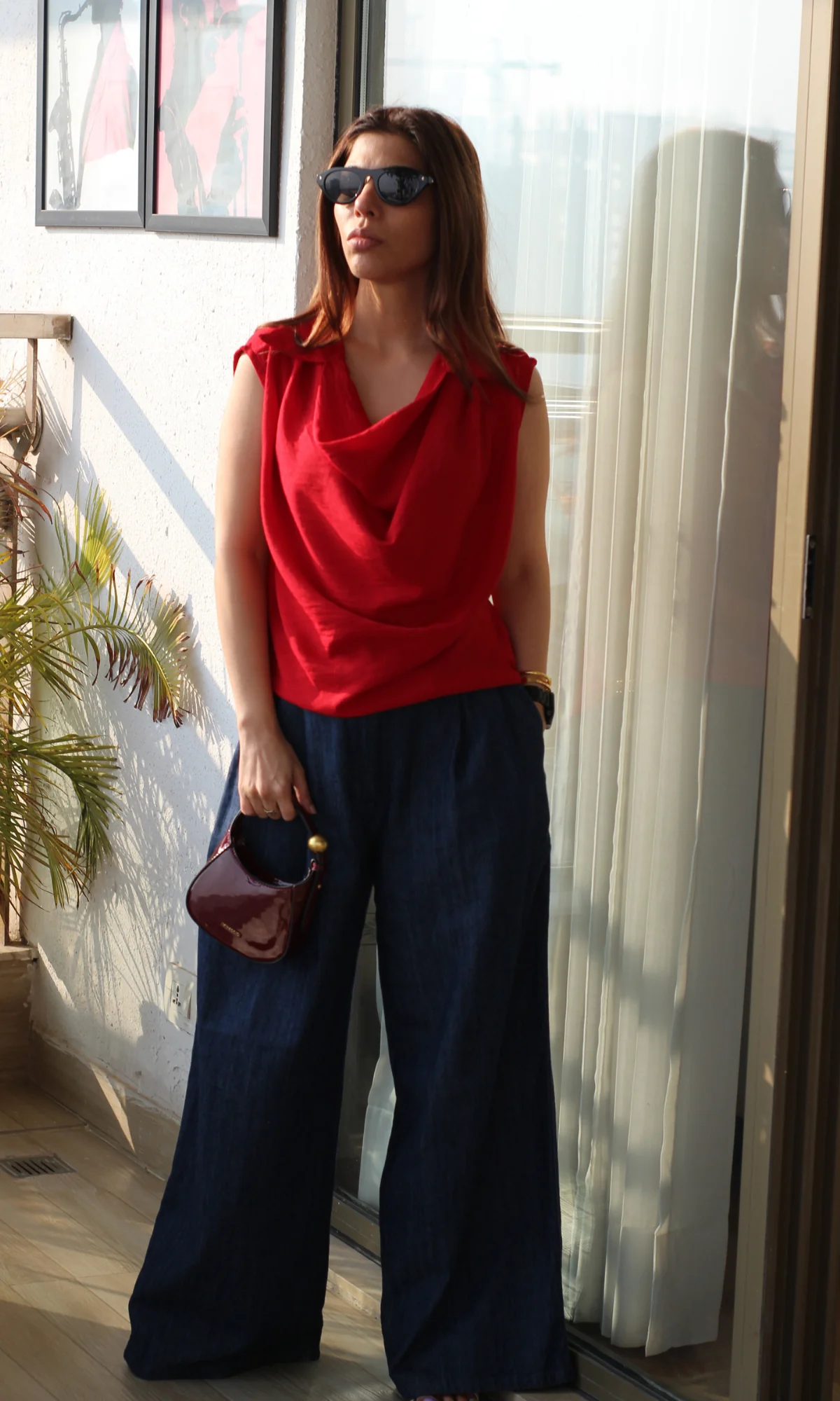 Scarlet Collared Cowl Neck Top - Image 3