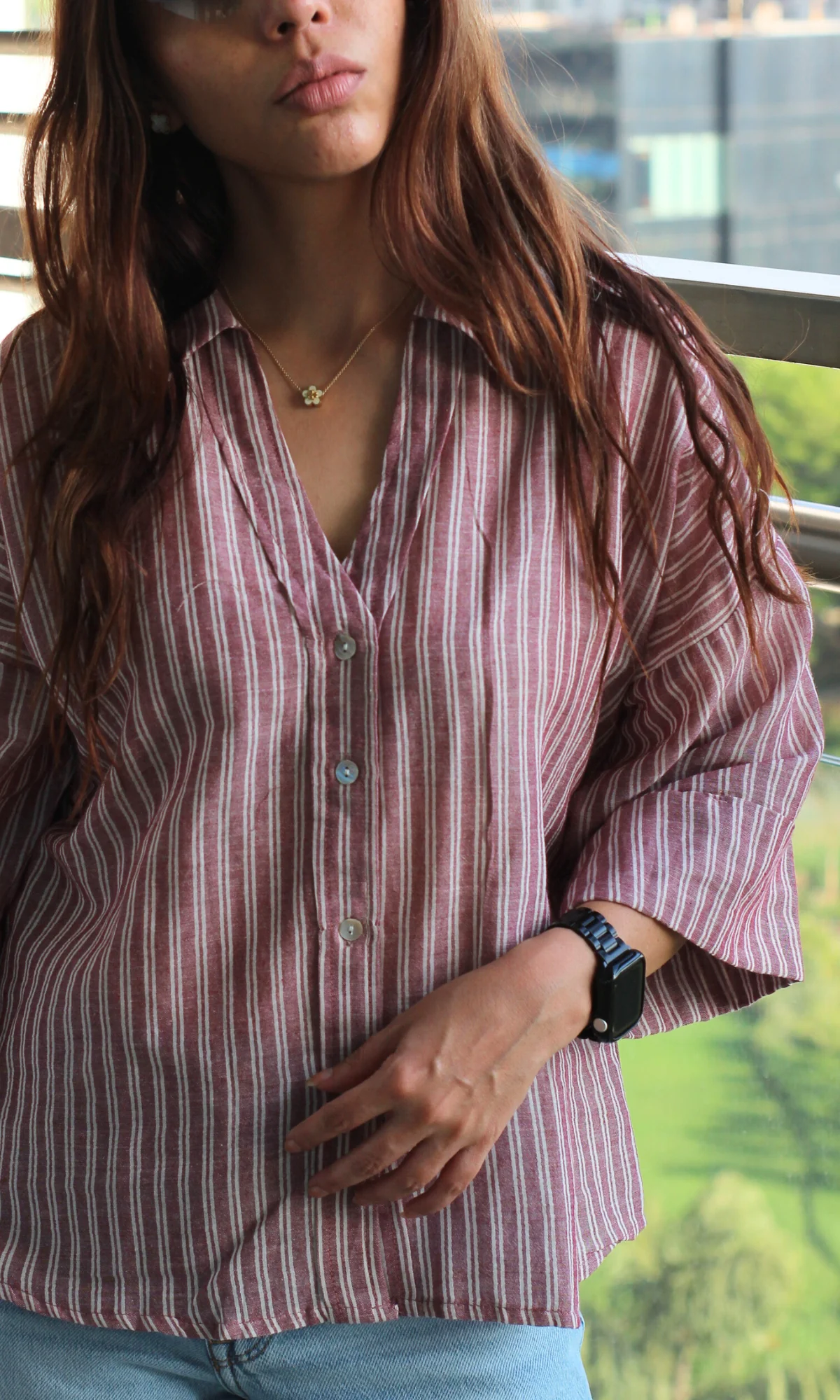Sea Pink Linear Loose Shirt - Image 2