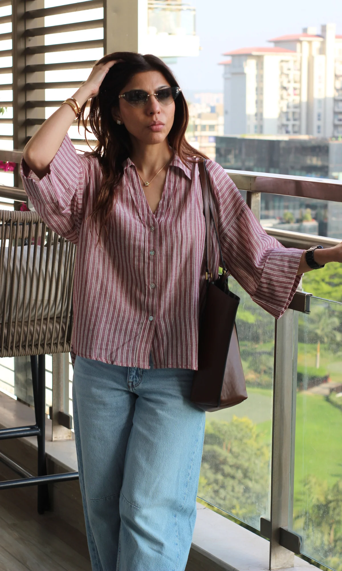 Sea Pink Linear Loose Shirt - Image 4