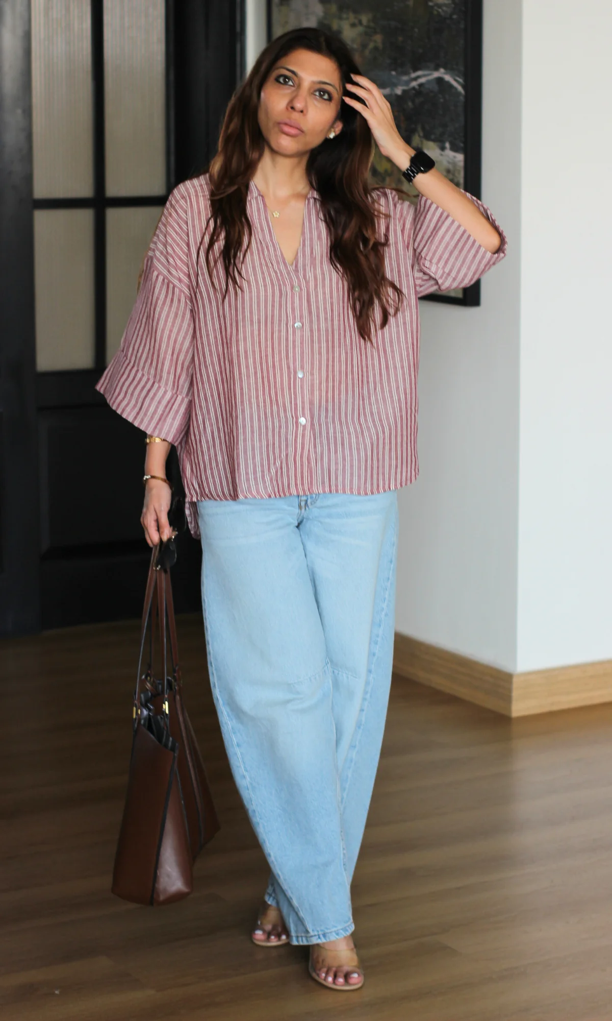 Sea Pink Linear Loose Shirt - Image 5
