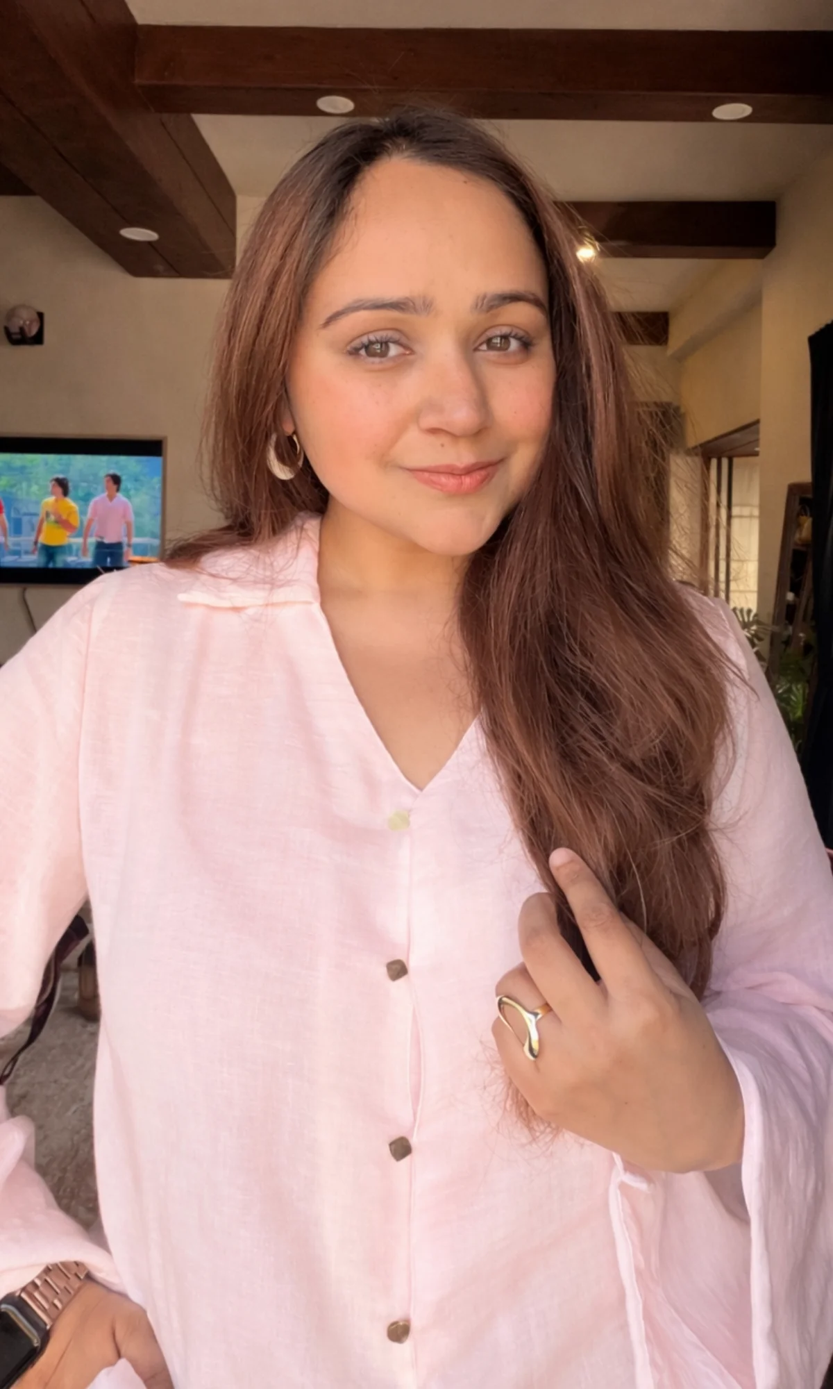 Semi-Sheer Blush Flared Sleeve Shirt - Image 3