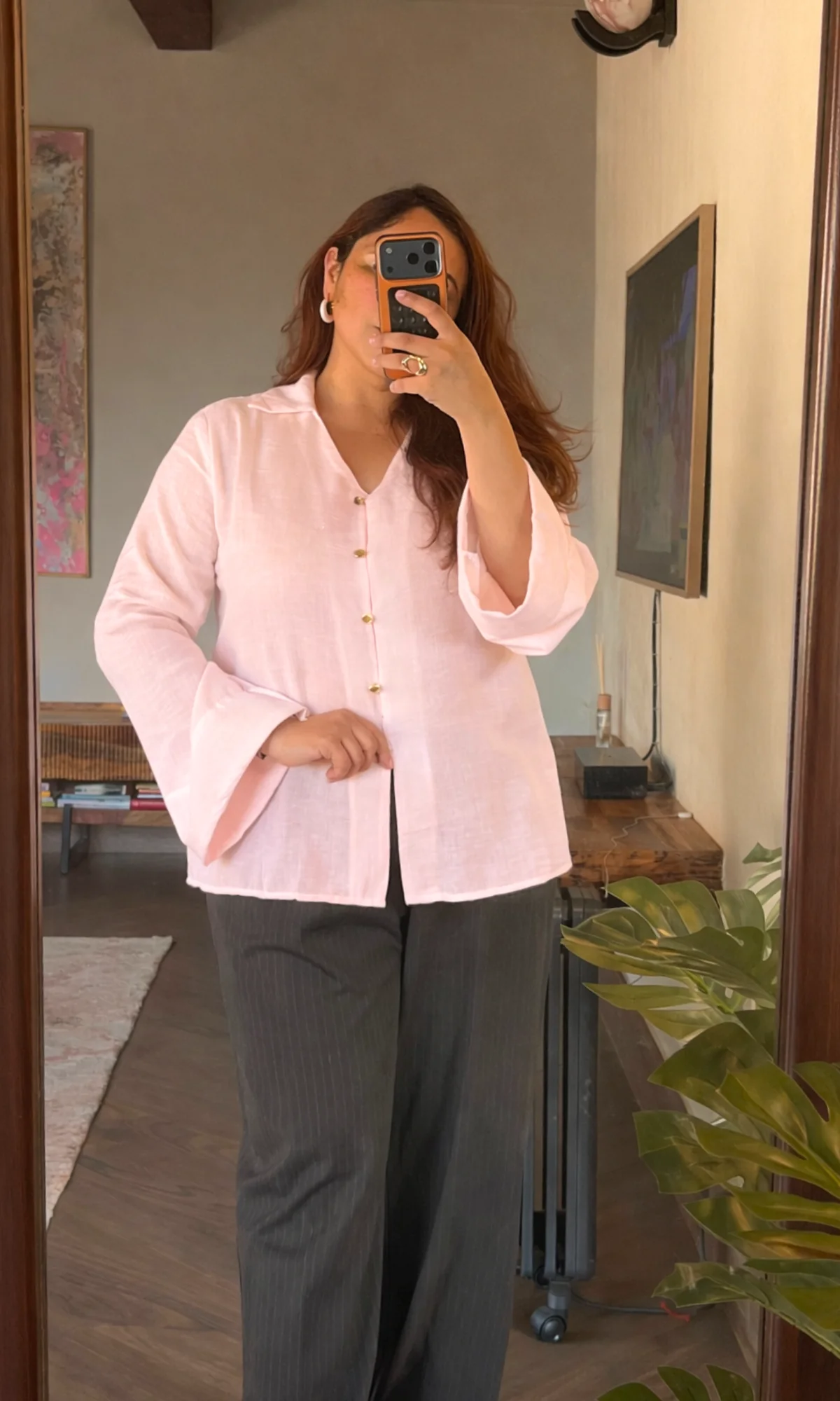 Semi-Sheer Blush Flared Sleeve Shirt - Image 4