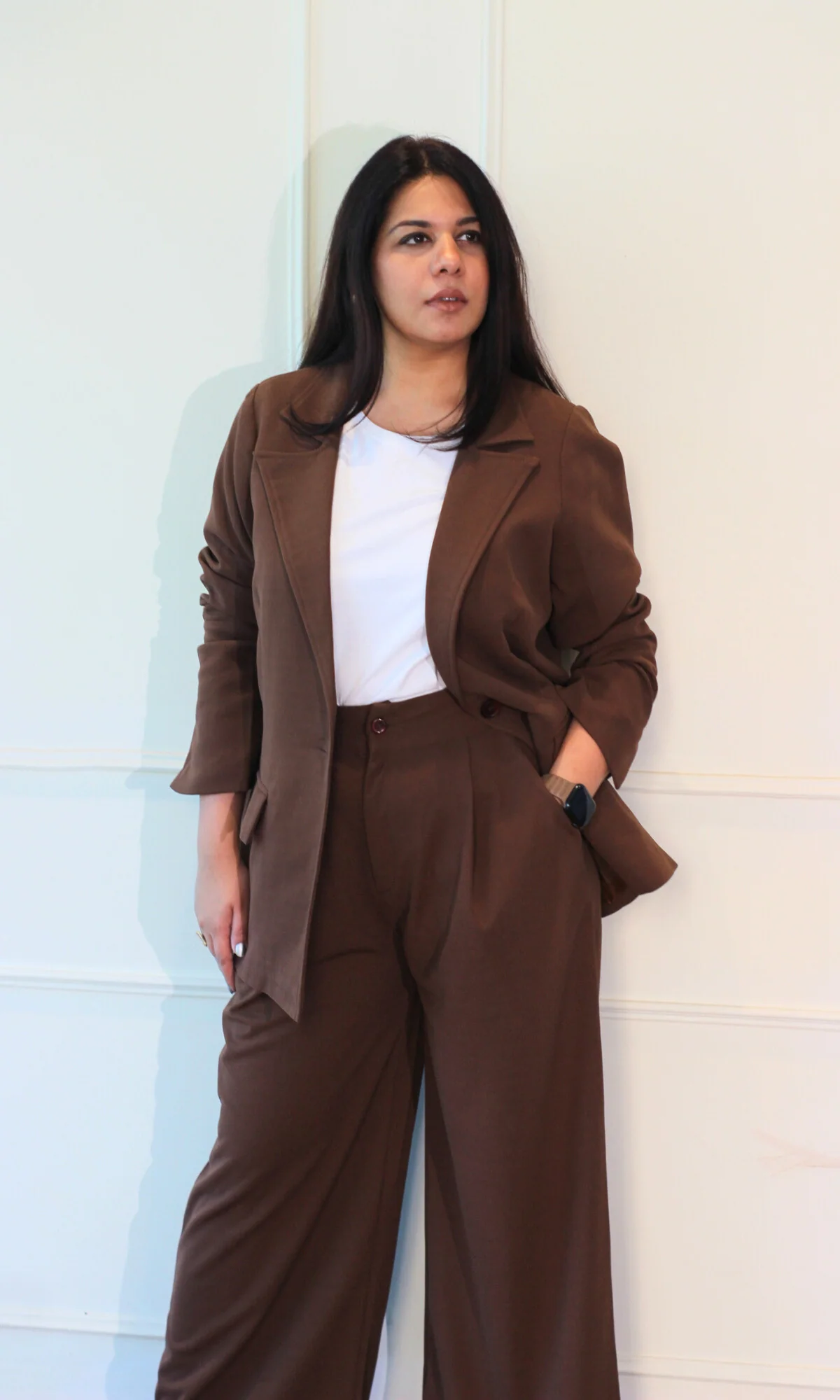 Sepia Brown Oversized Blazer with Korean Pants Co-ord - Image 3