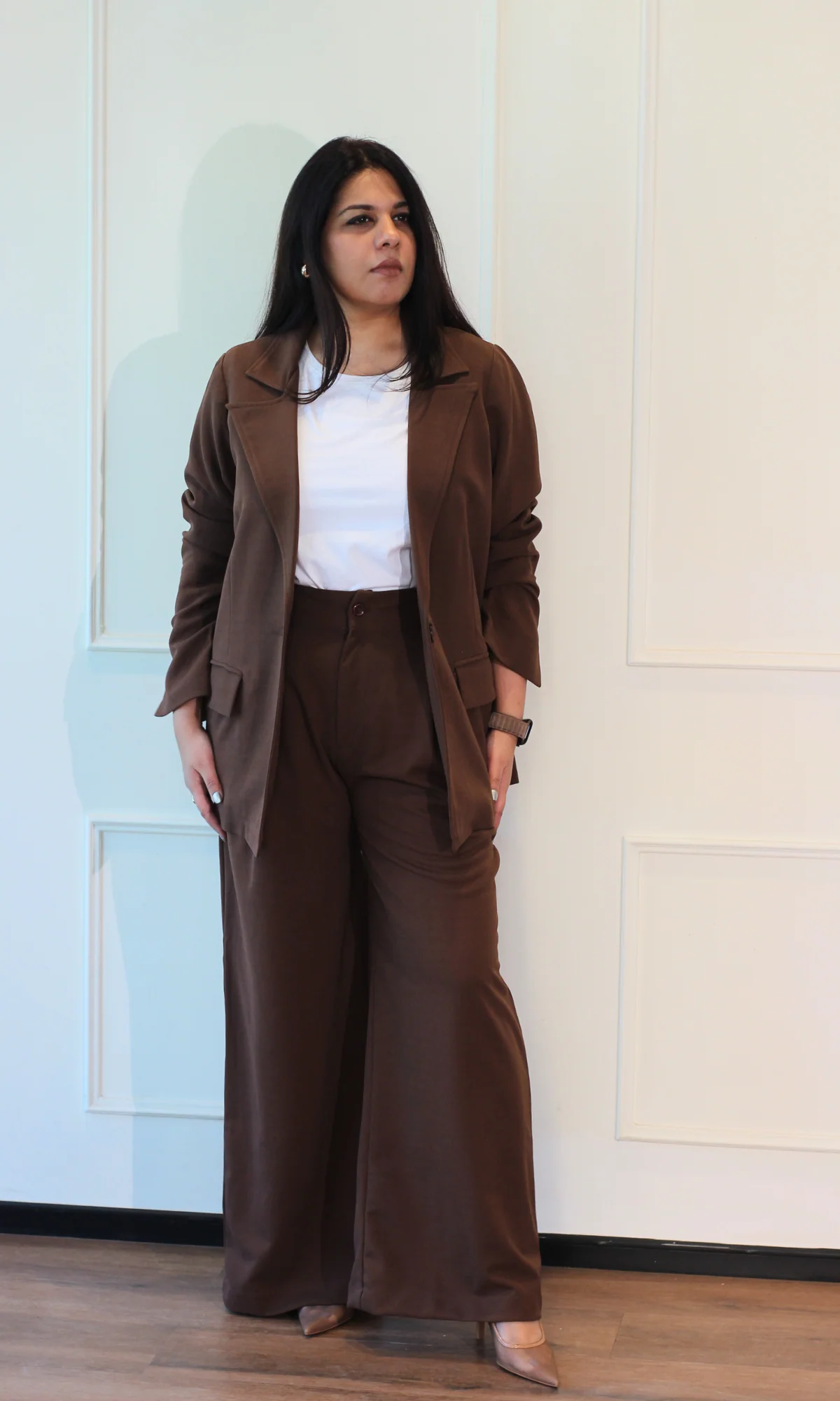 Sepia Brown Oversized Blazer with Korean Pants Co-ord - Image 4