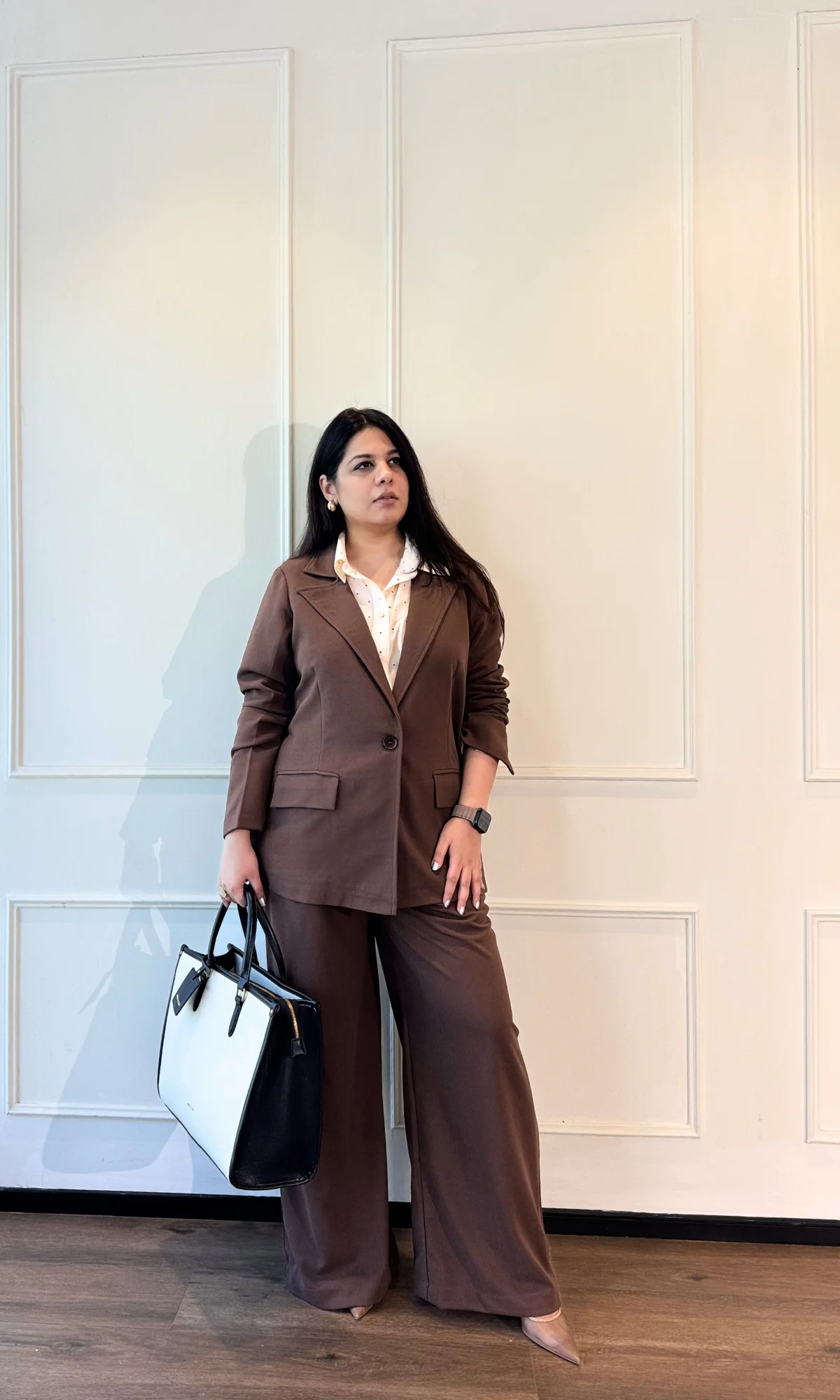Sepia Brown Oversized Blazer with Korean Pants Co-ord - Image 5
