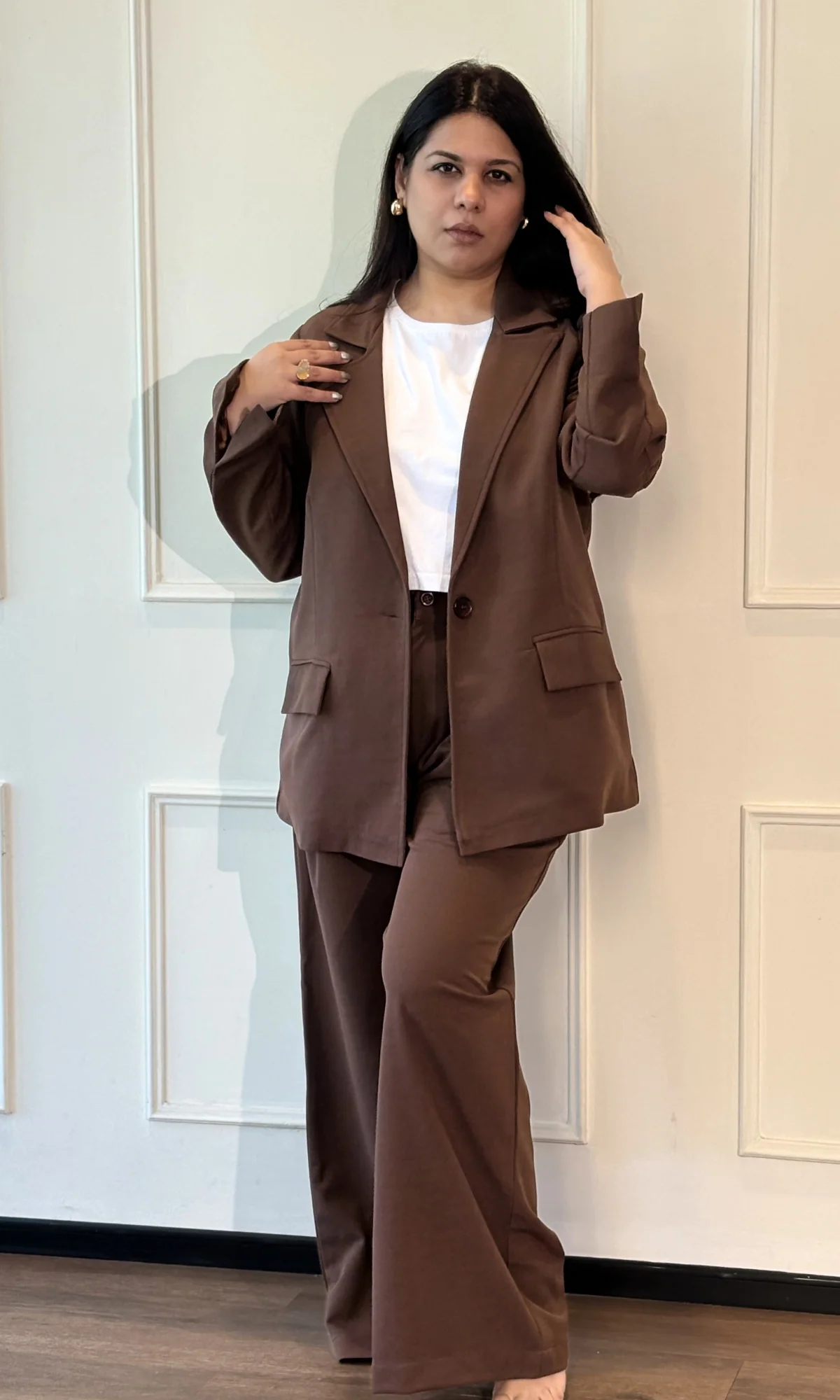 Sepia Brown Oversized Blazer with Korean Pants Co-ord - Image 6