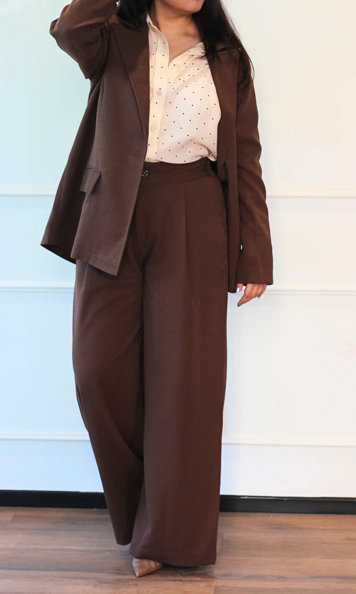 Sepia Brown Oversized Blazer with Korean Pants Co-ord - Image 7