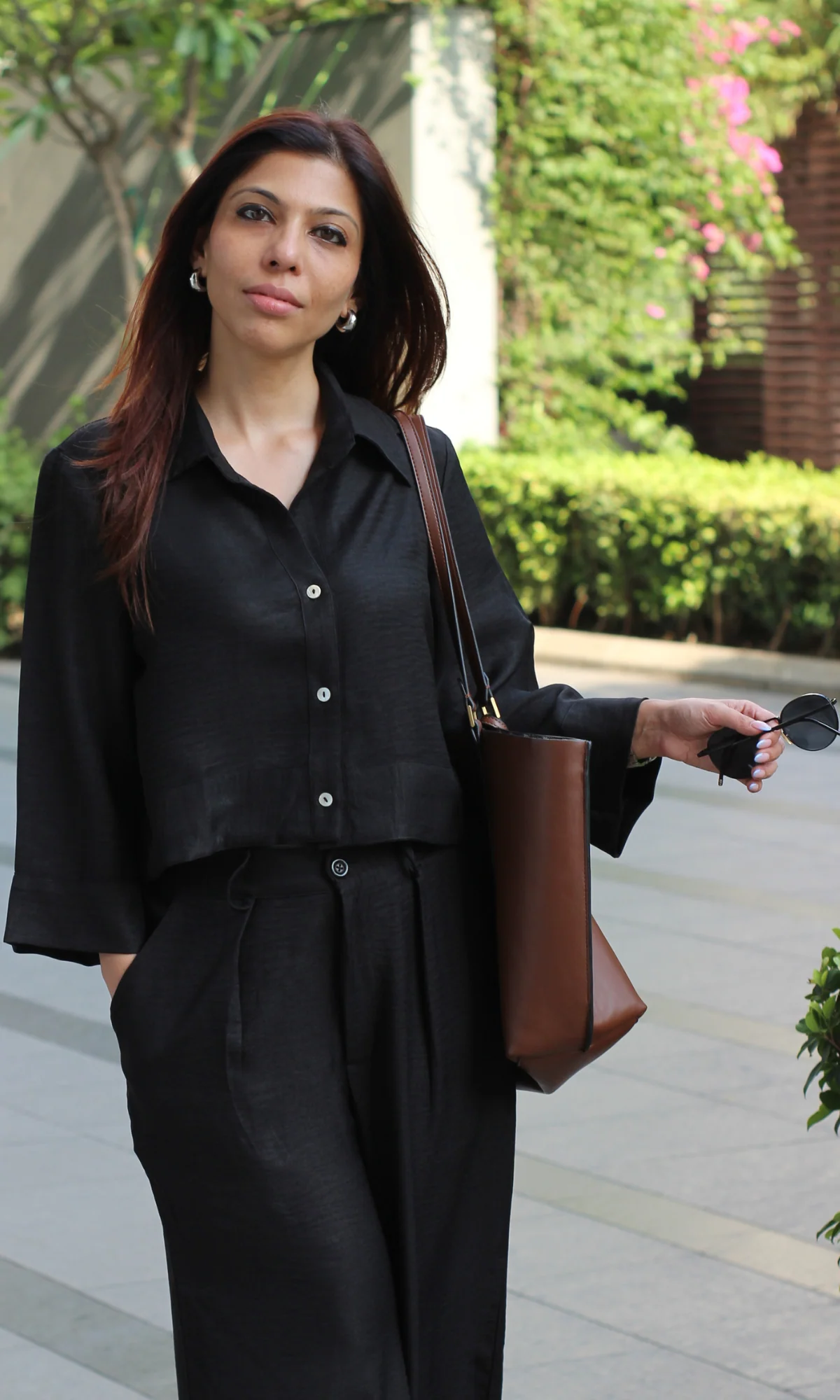 Shadow Black Cropped Shirt with Loose Pants Co-ord - Image 2