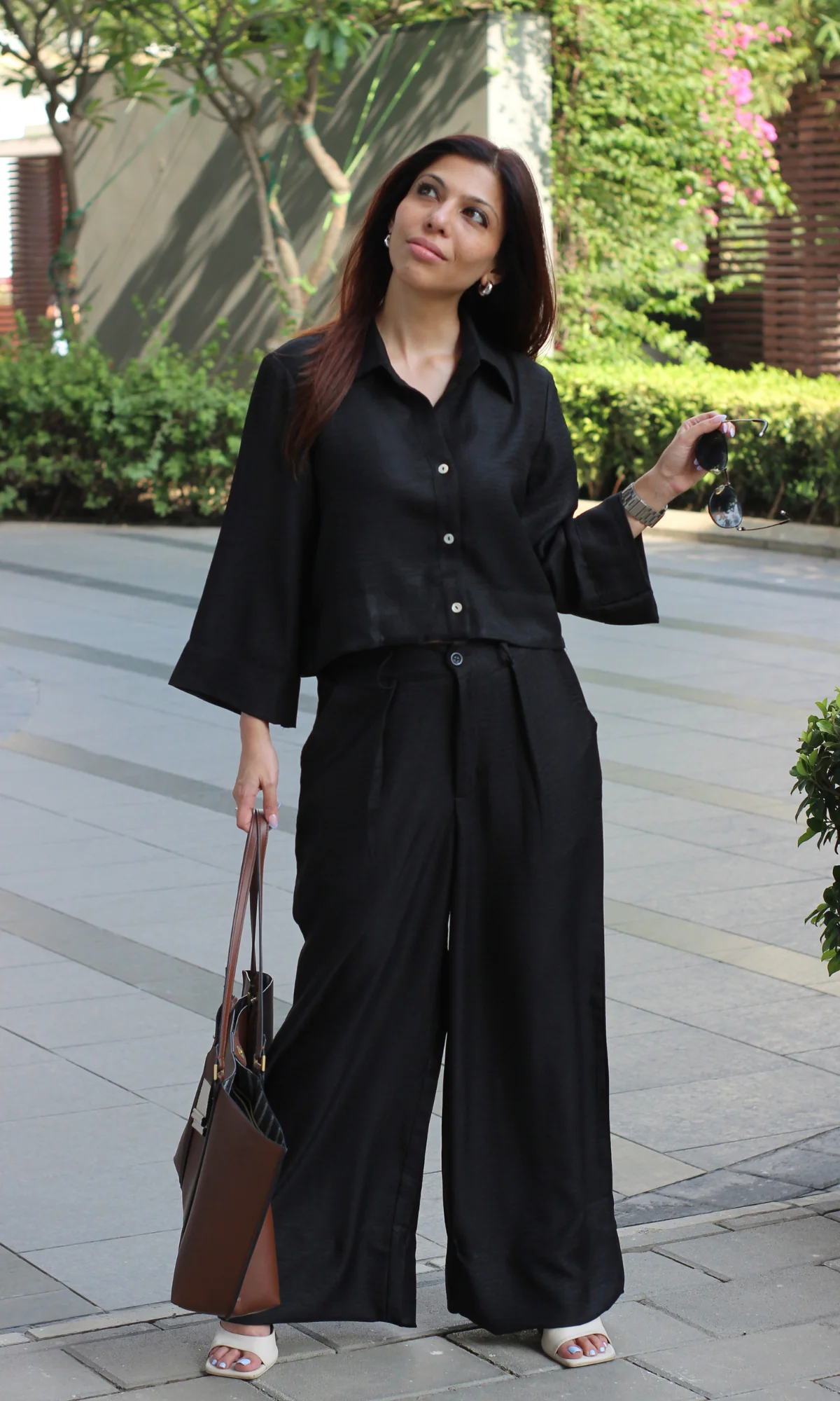 Shadow Black Cropped Shirt with Loose Pants Co-ord - Image 3