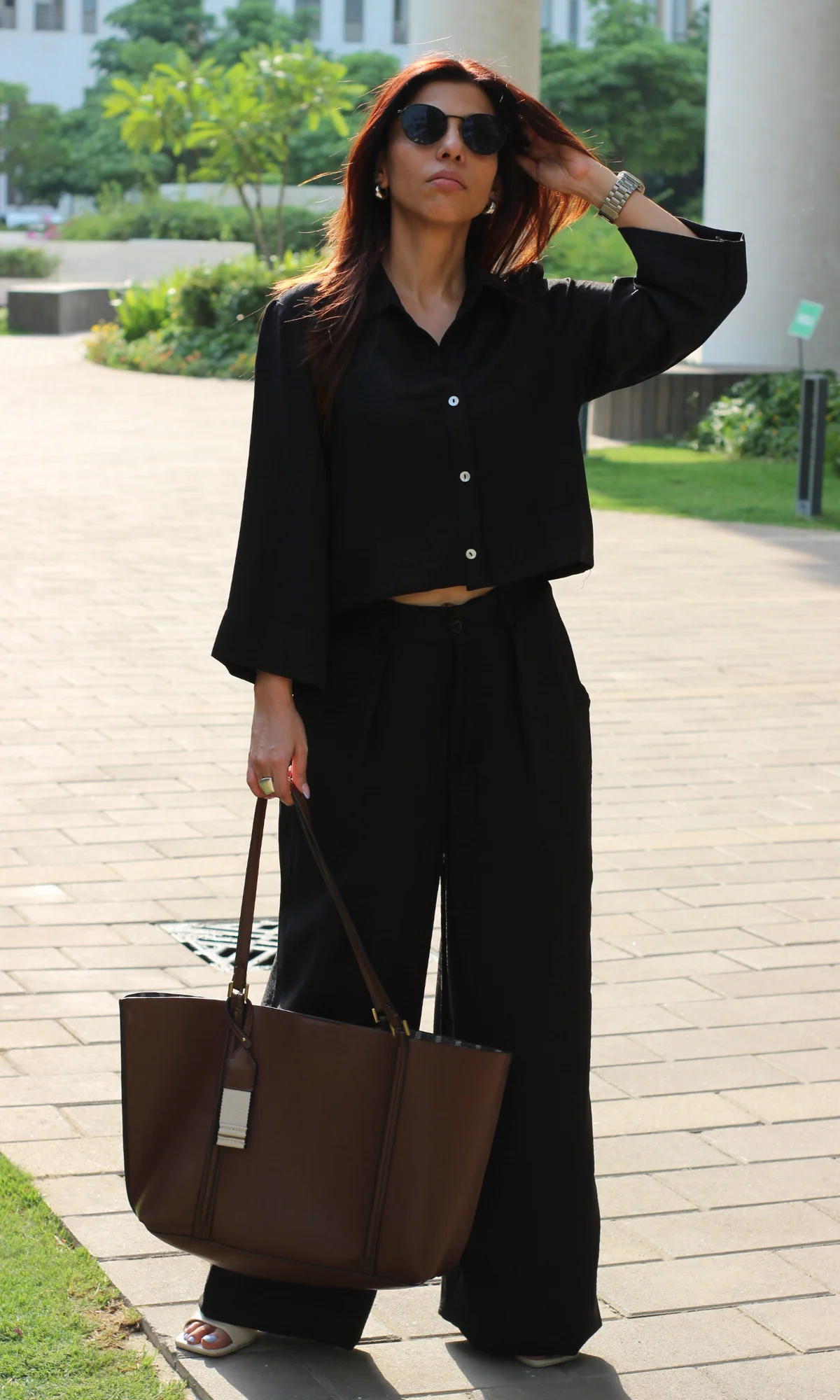 Shadow Black Cropped Shirt with Loose Pants Co-ord - Image 4