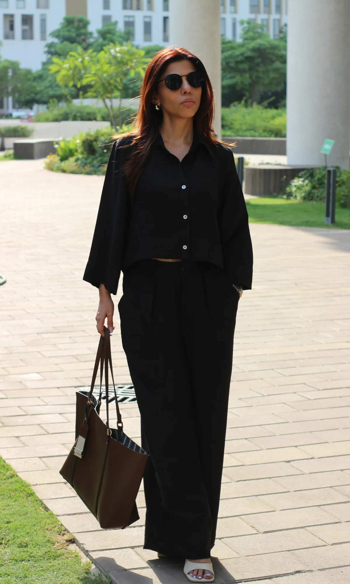 Shadow Black Cropped Shirt with Loose Pants Co-ord - Image 5
