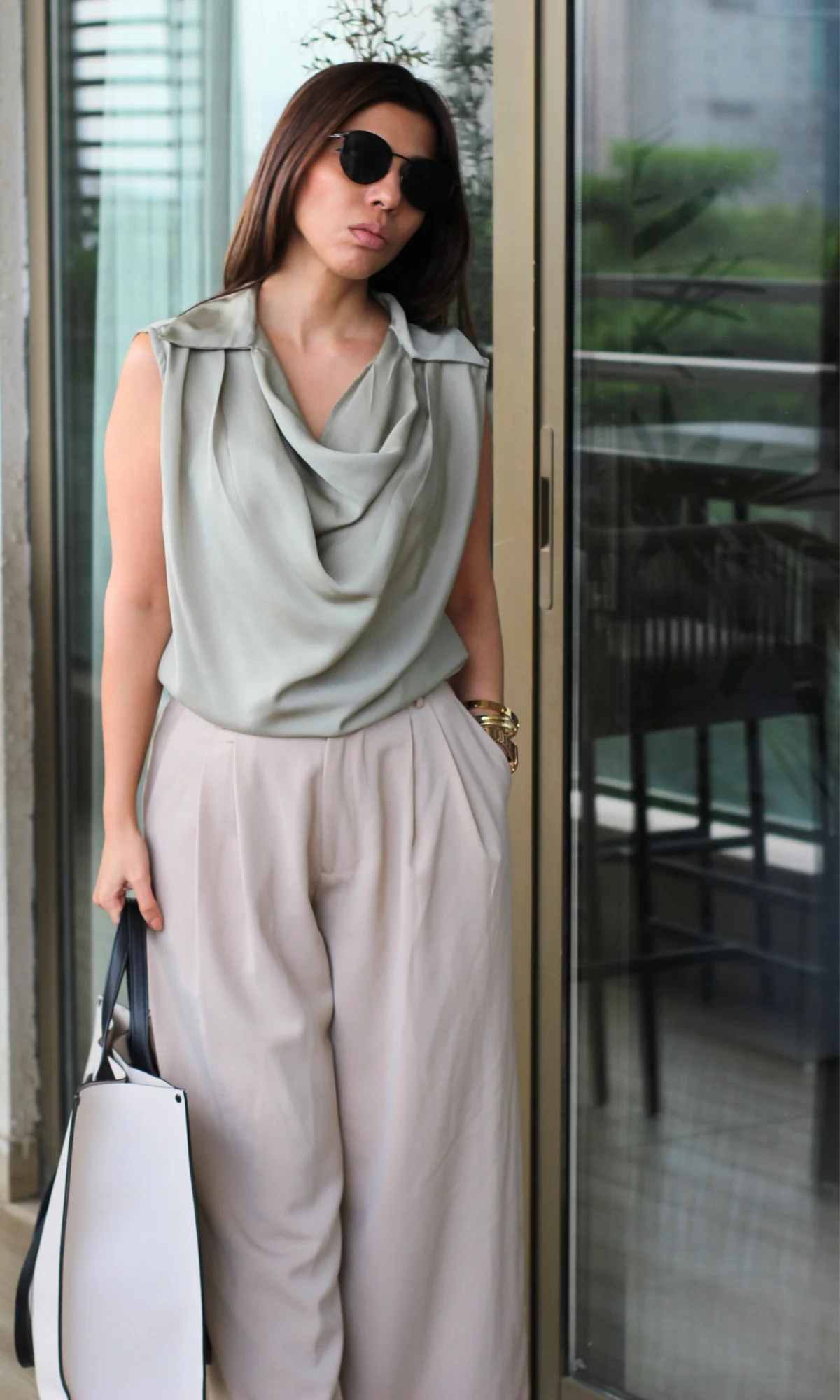 Silver Sage Collared Cowl Neck Top - Image 3