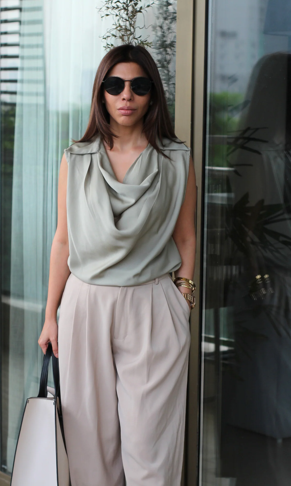 Silver Sage Collared Cowl Neck Top - Image 5