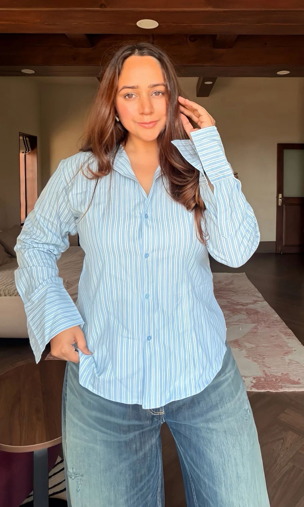 Sky Pinstripe Structured Shirt - Image 3