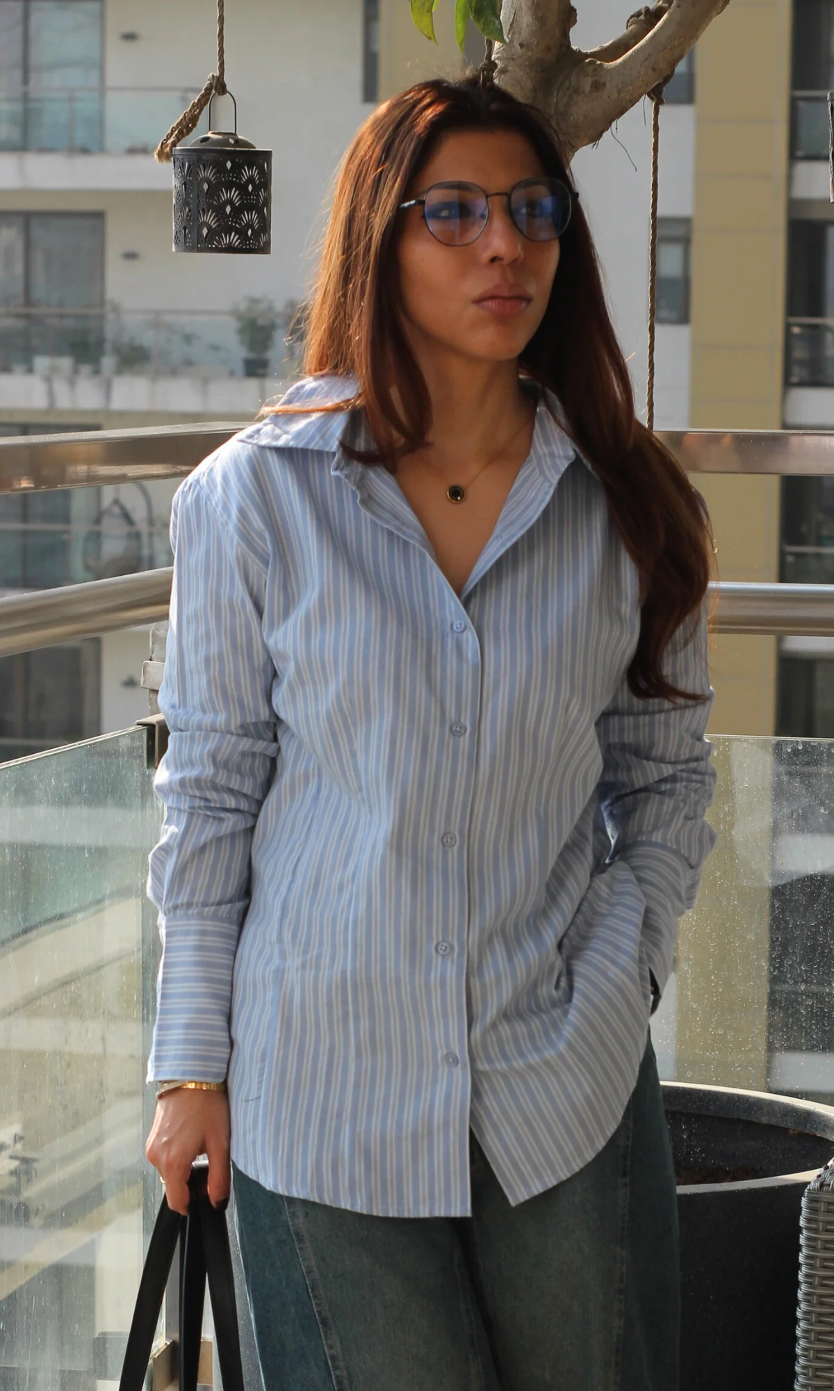 Sky Pinstripe Structured Shirt - Image 4