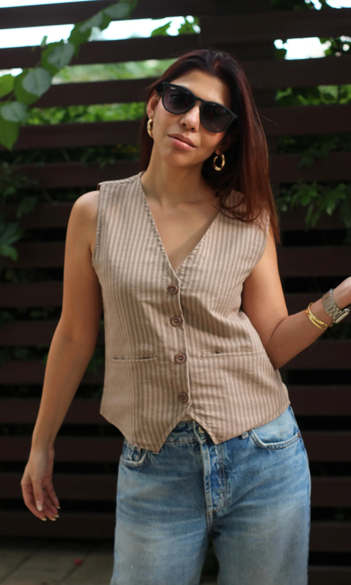 Smoky Taupe Striped Waist Coat - Image 3