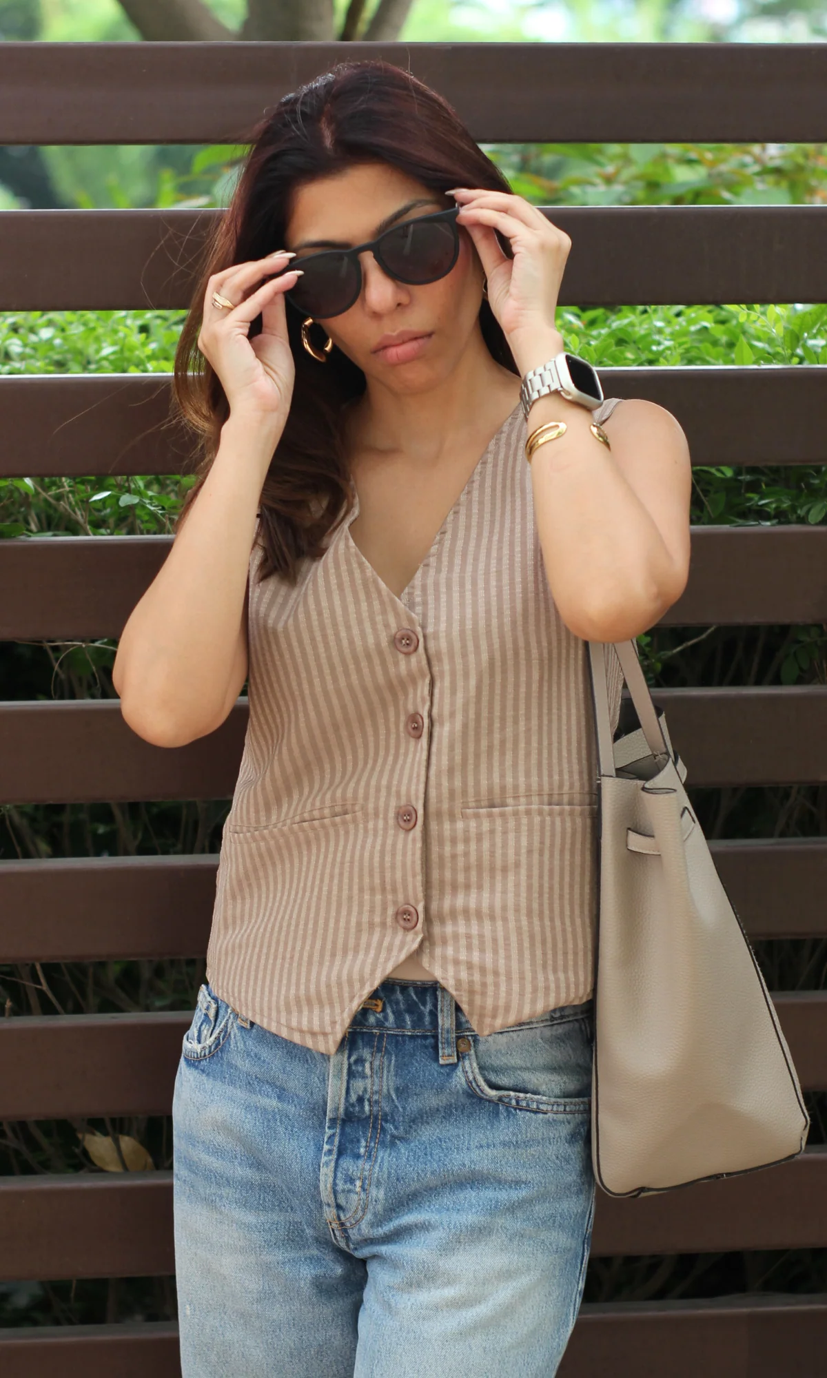Smoky Taupe Striped Waist Coat - Image 4