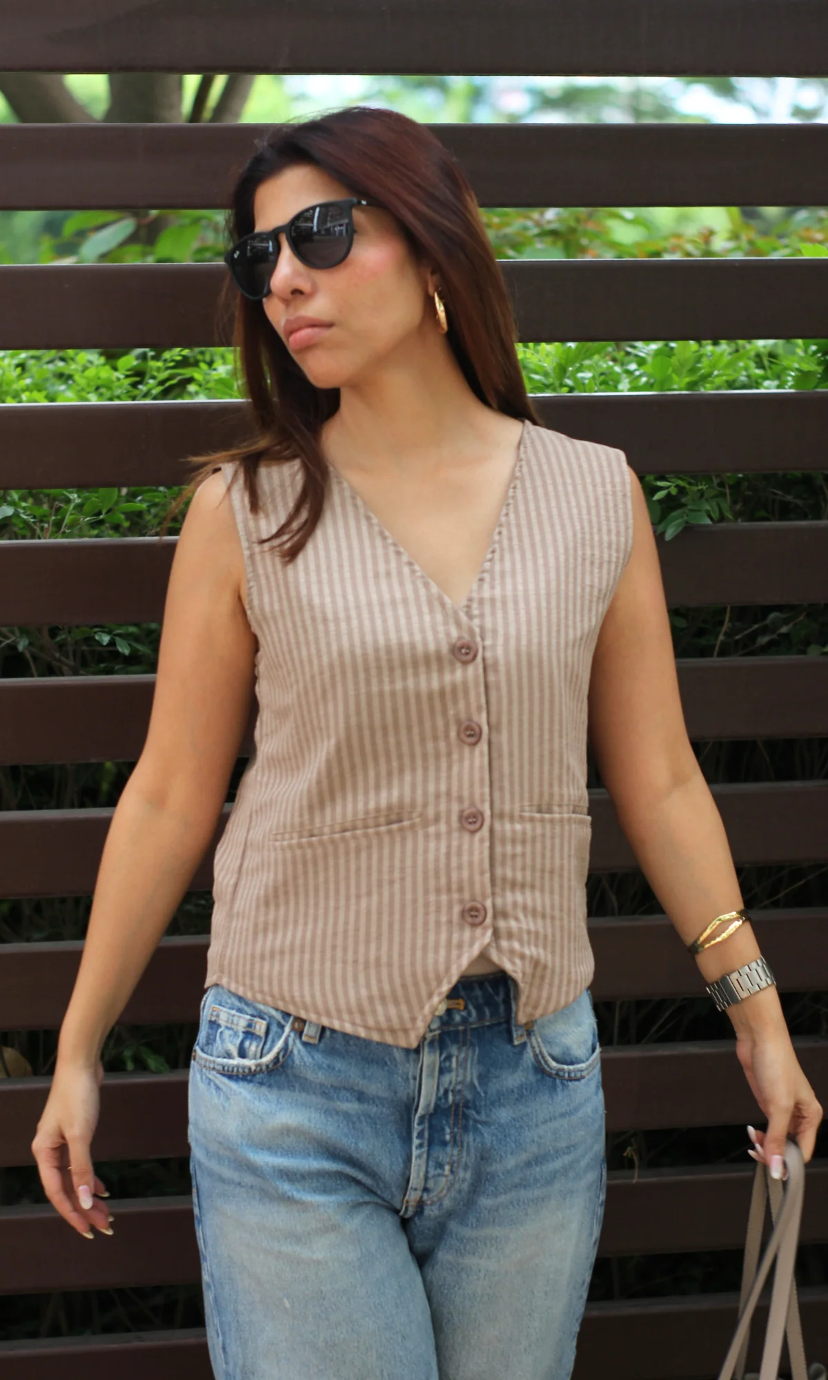 Smoky Taupe Striped Waist Coat - Image 5