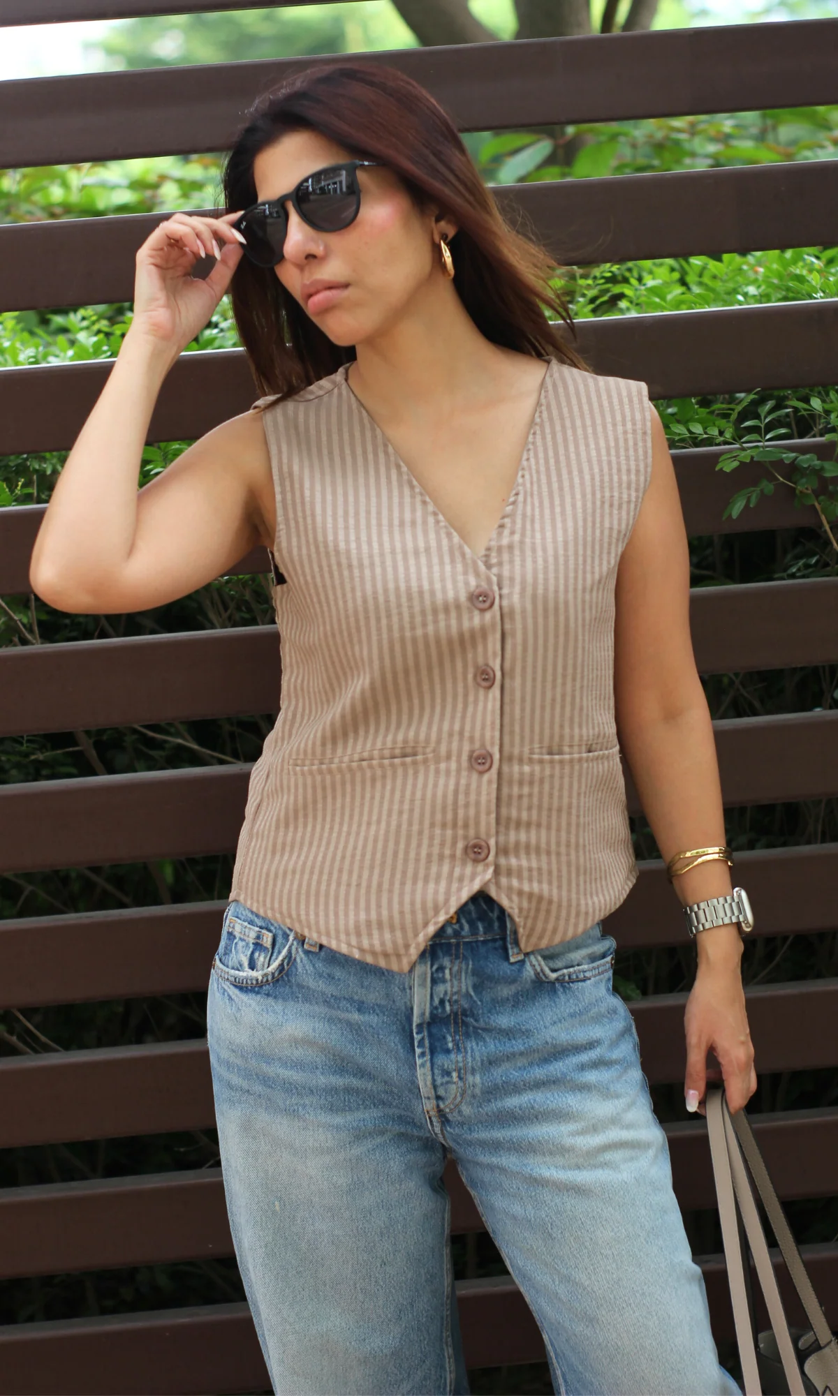 Smoky Taupe Striped Waist Coat - Image 6
