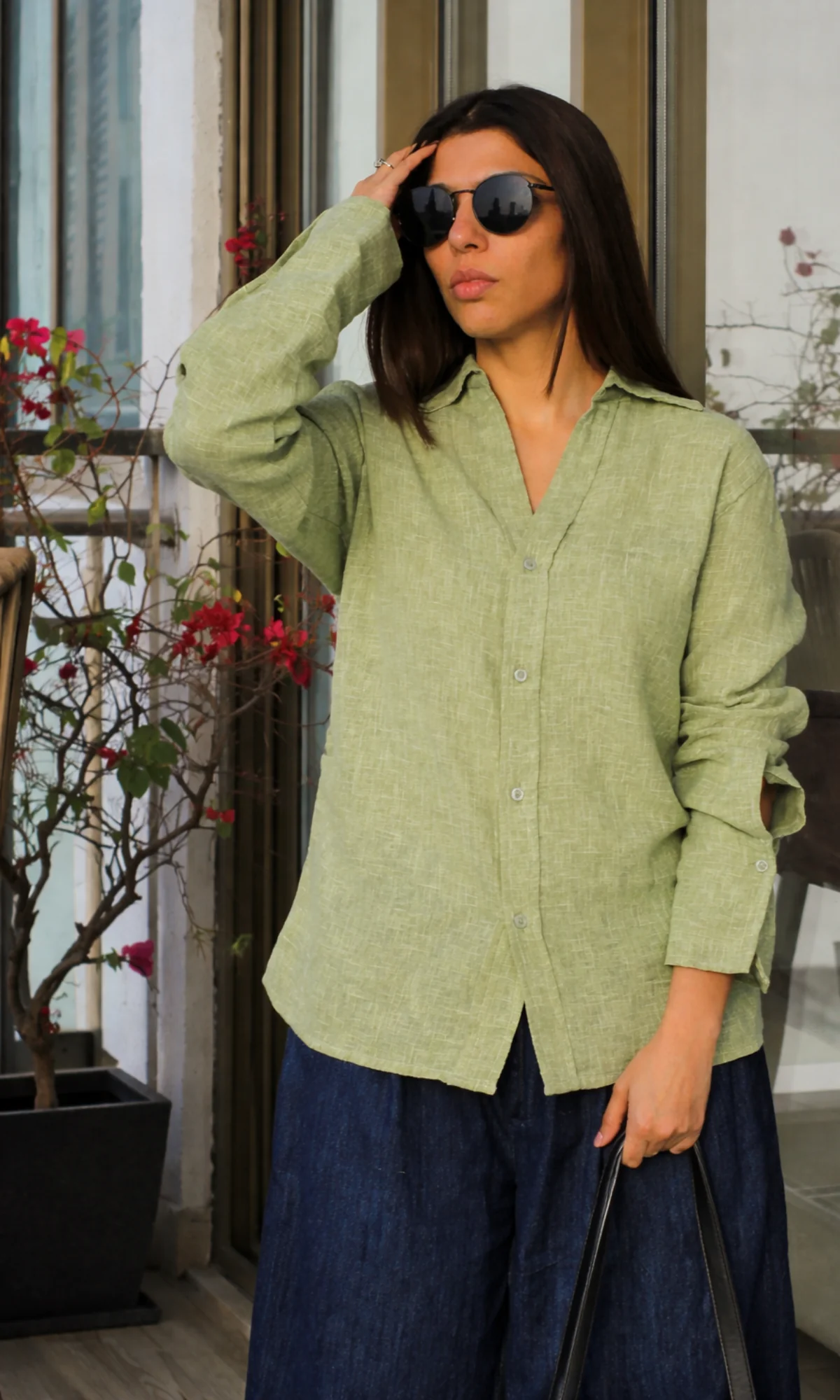 Soft Green Weave Side Cinch Shirt - Image 2