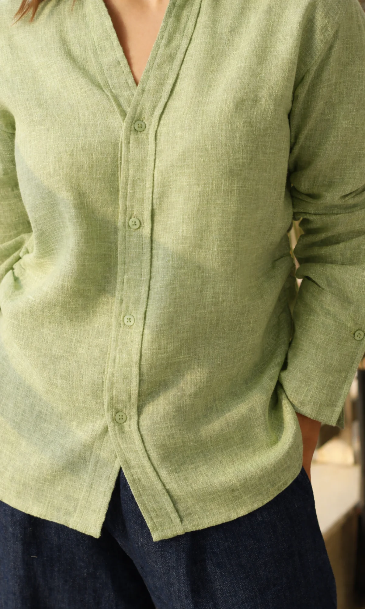 Soft Green Weave Side Cinch Shirt - Image 4