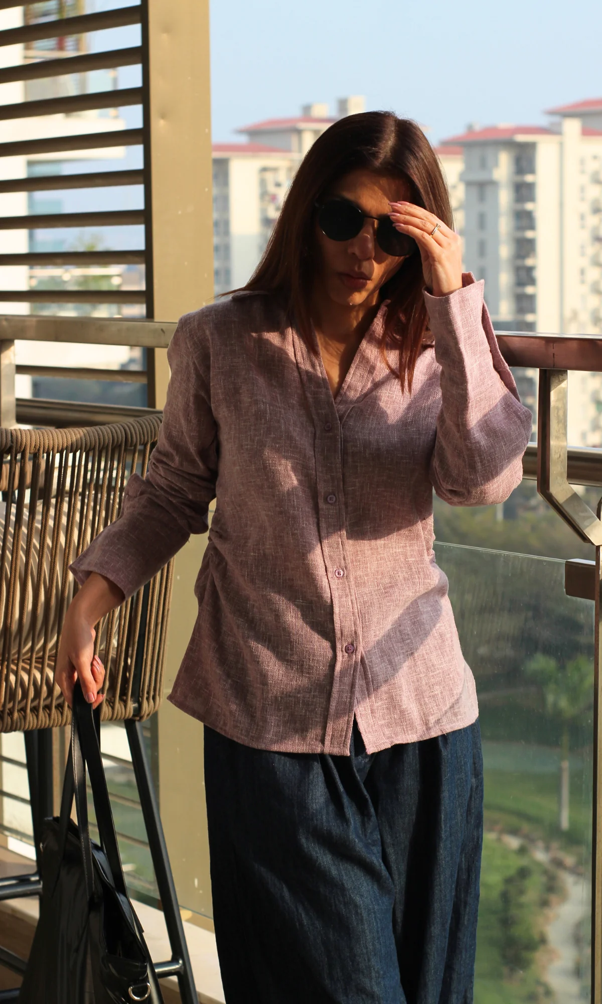 Soft Lavender Weave Side Cinch Shirt - Image 4
