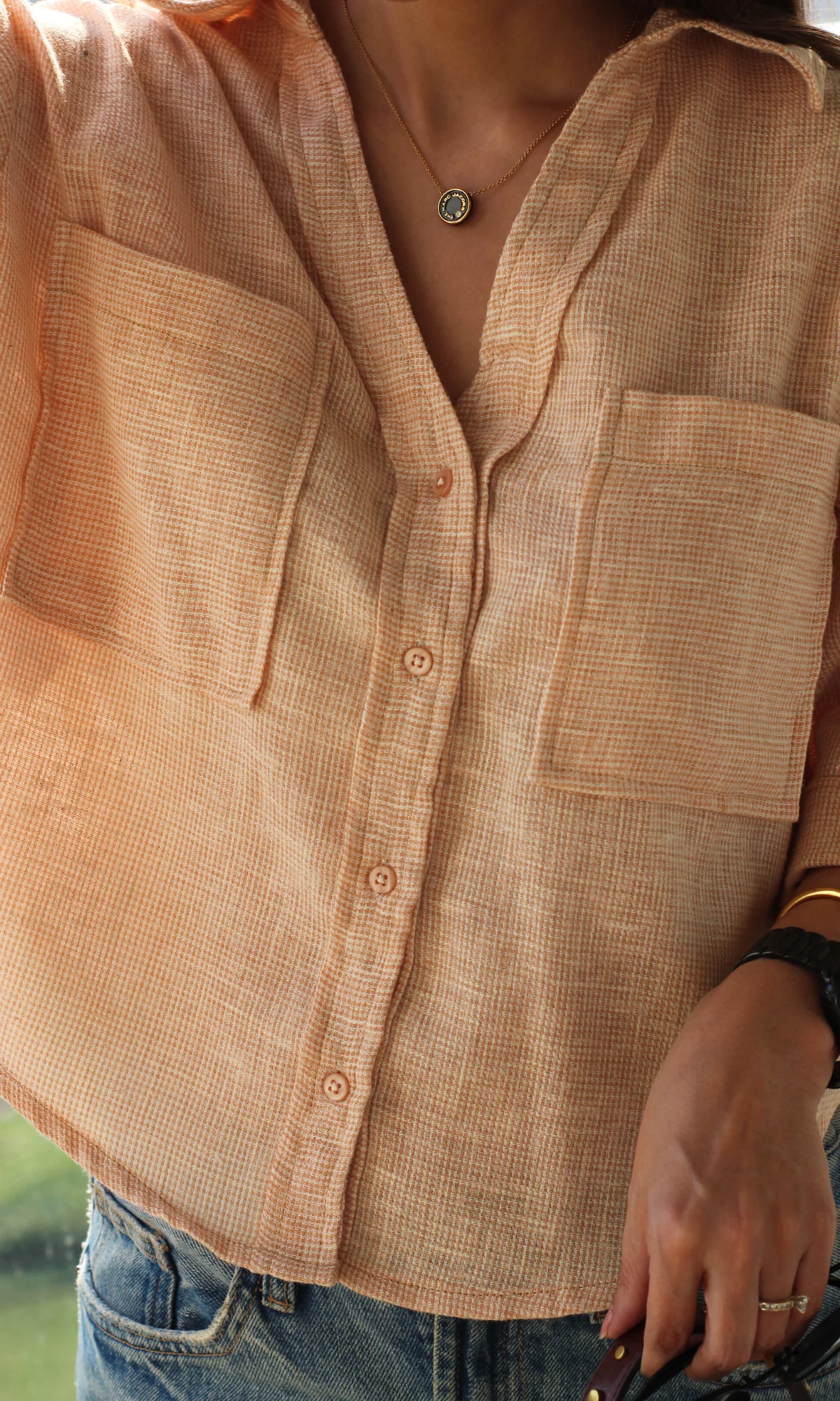 Soft Orange Weave Cropped Shirt