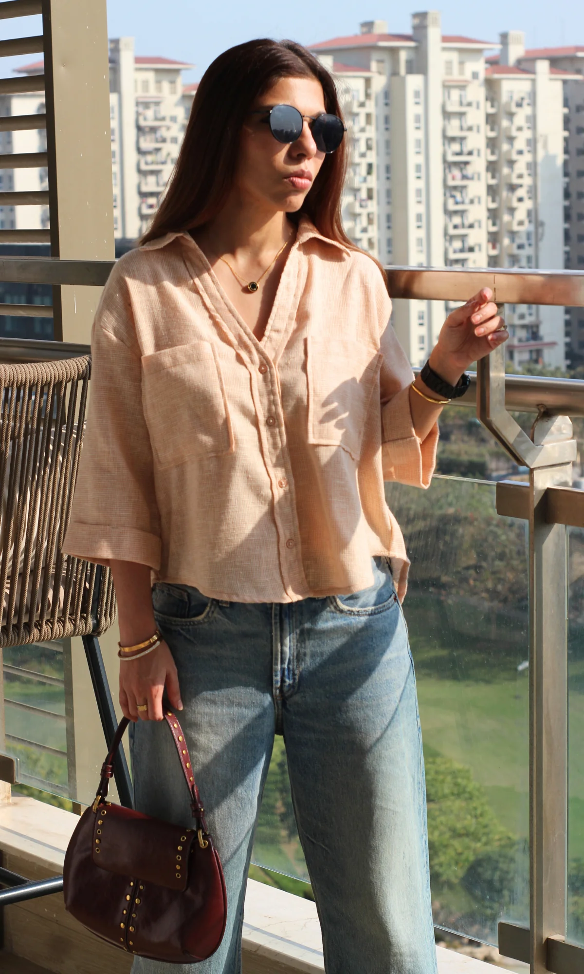 Soft Orange Weave Cropped Shirt - Image 2