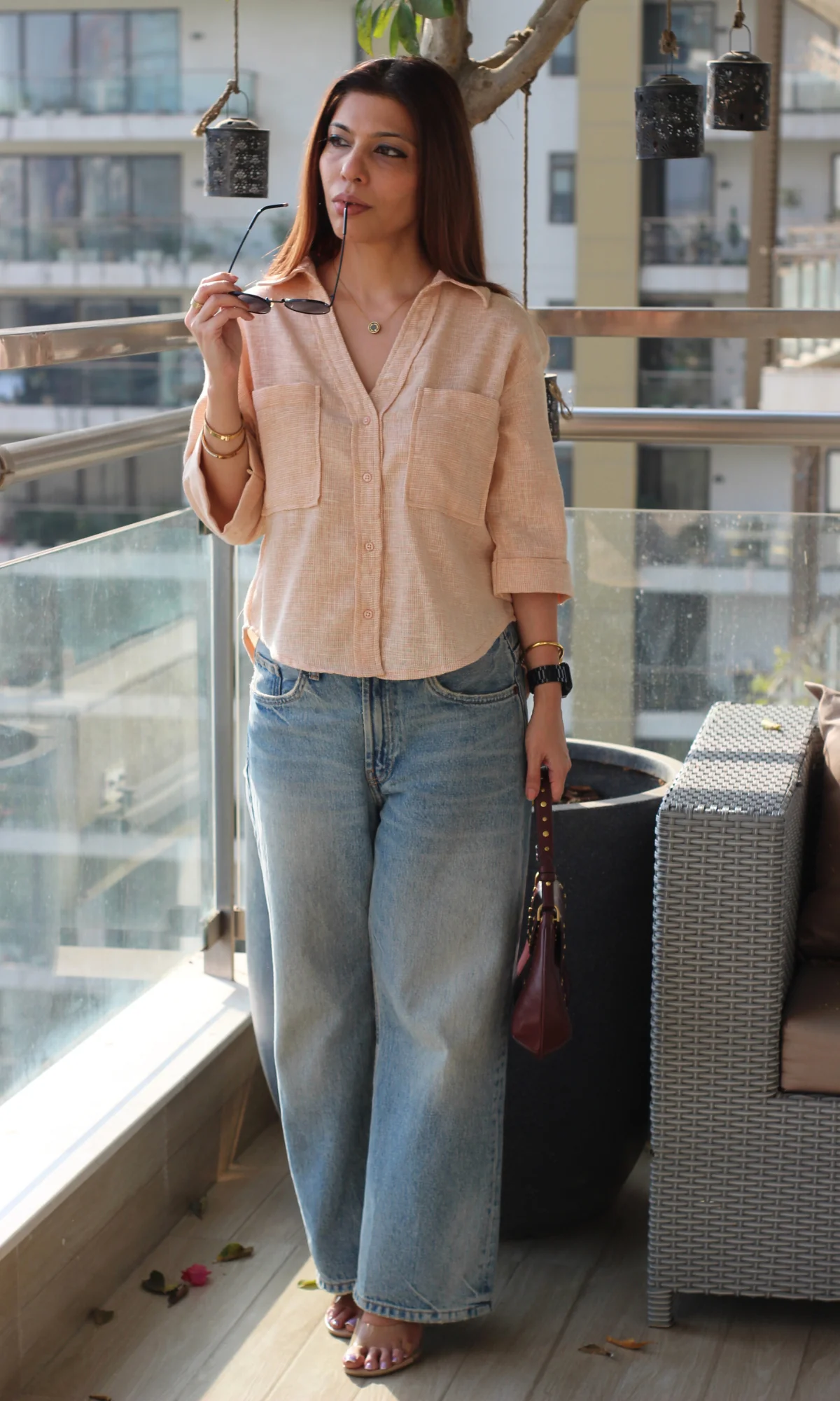 Soft Orange Weave Cropped Shirt - Image 3