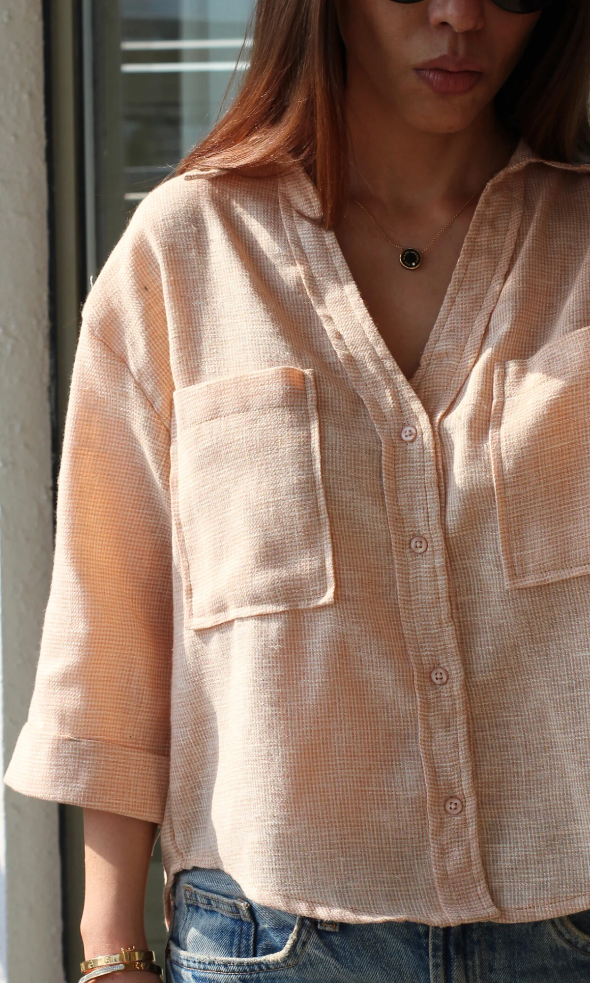 Soft Orange Weave Cropped Shirt - Image 4