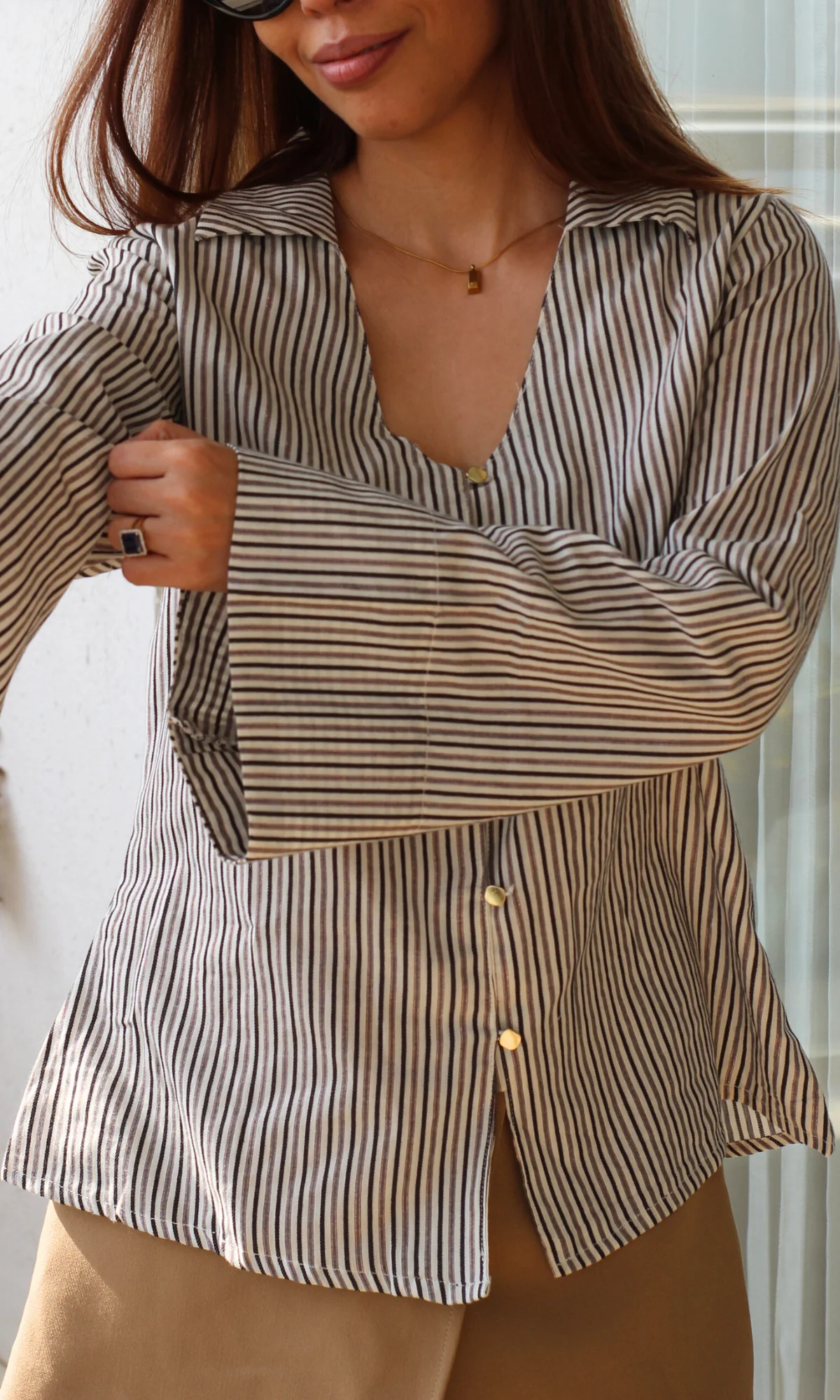 Spring Lurex Flared Sleeve Shirt