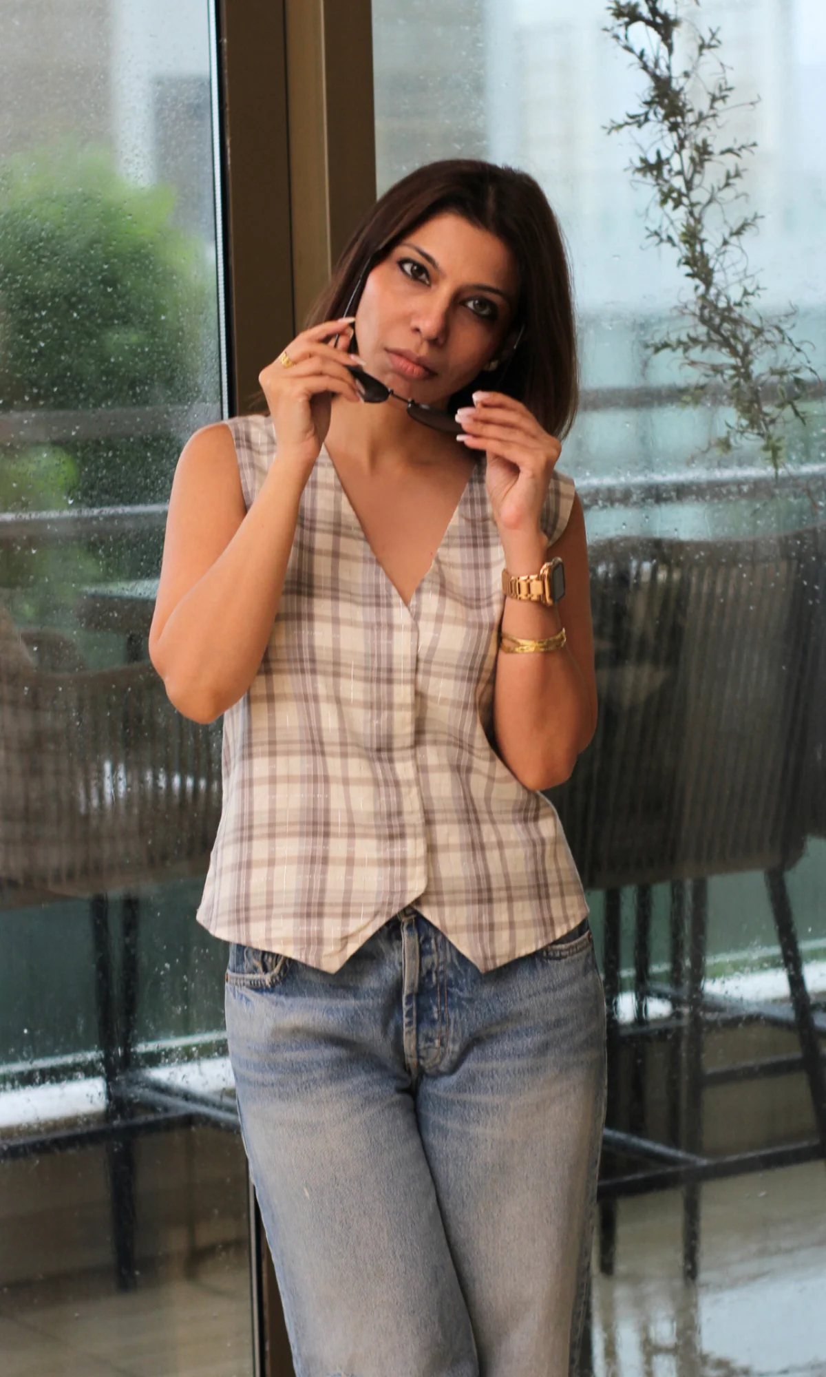Starlit Lurex Checked Waist Coat - Image 4