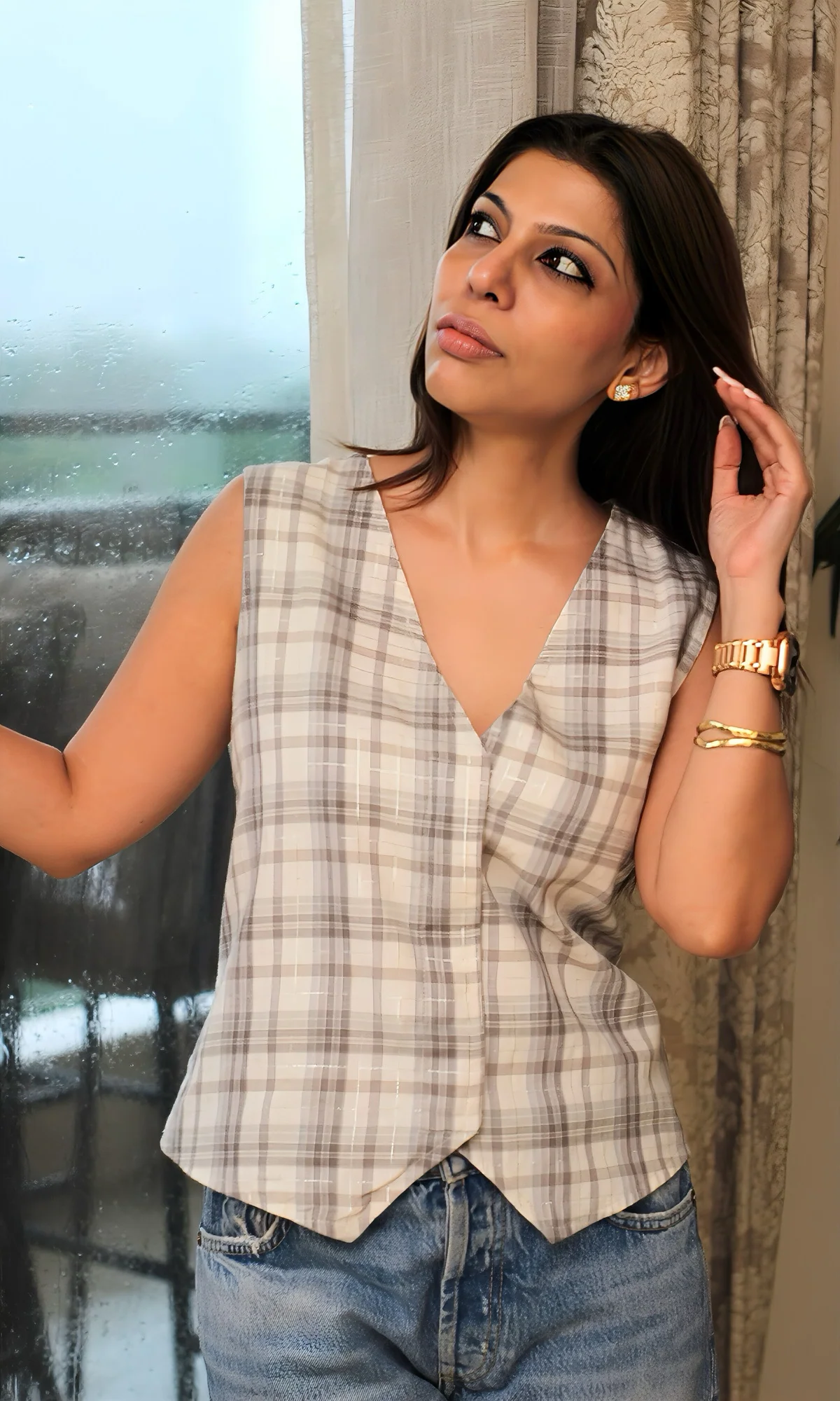 Starlit Lurex Checked Waist Coat - Image 6