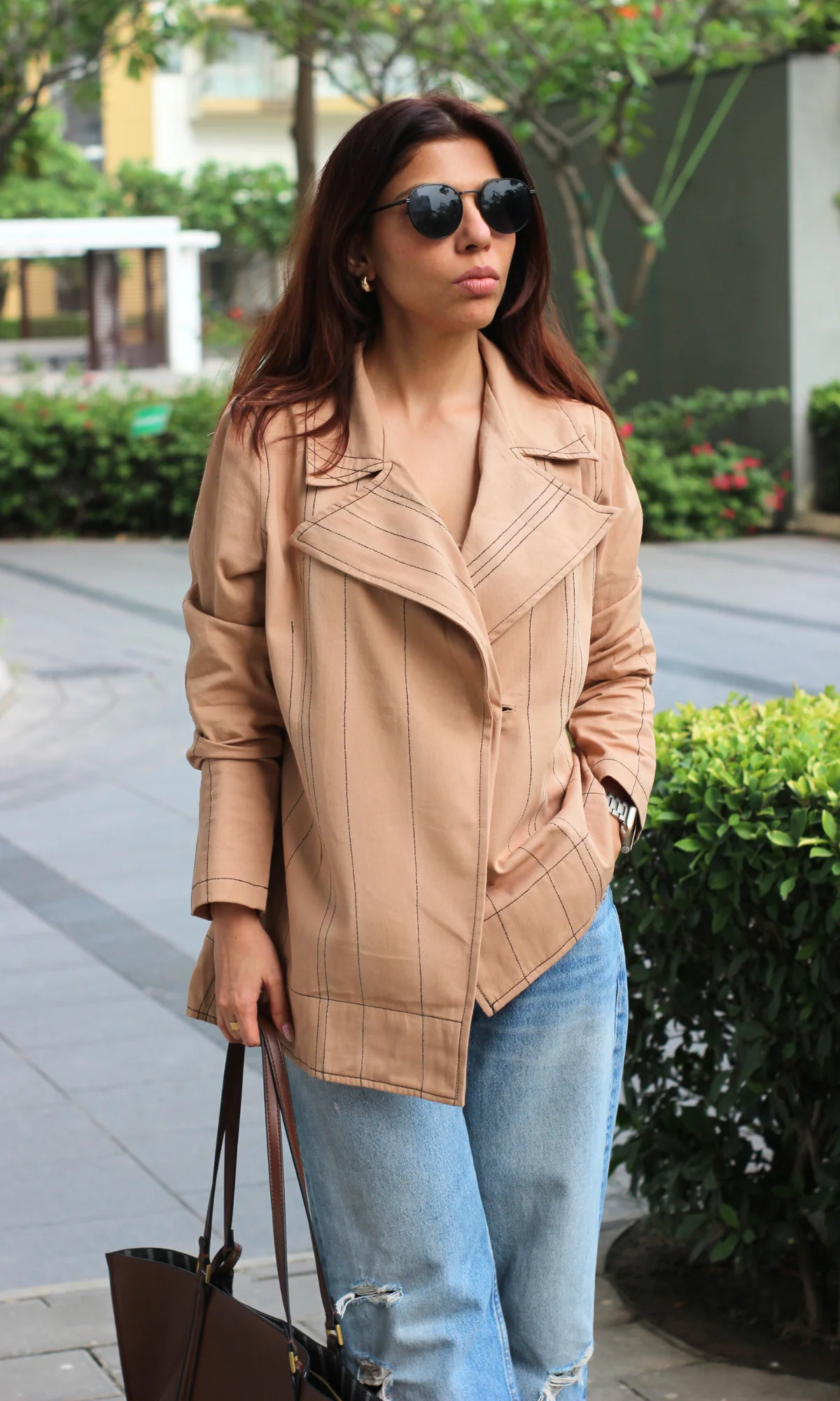 Tan Contrast Stitch Jacket - Image 2
