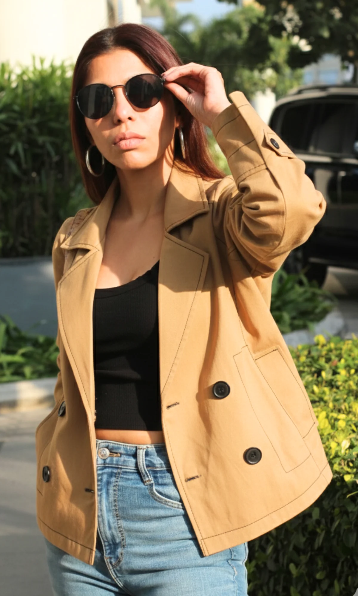 Tan Thread Detail Trench