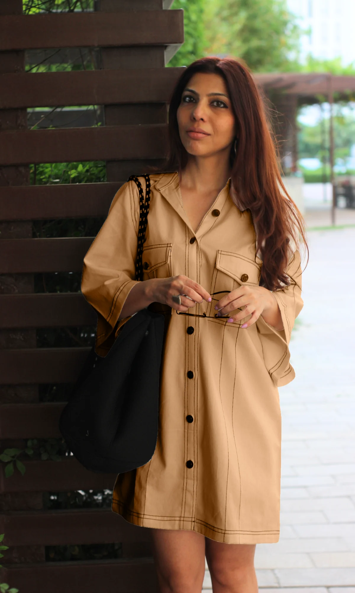 Tan Thread Work Dress - Image 5