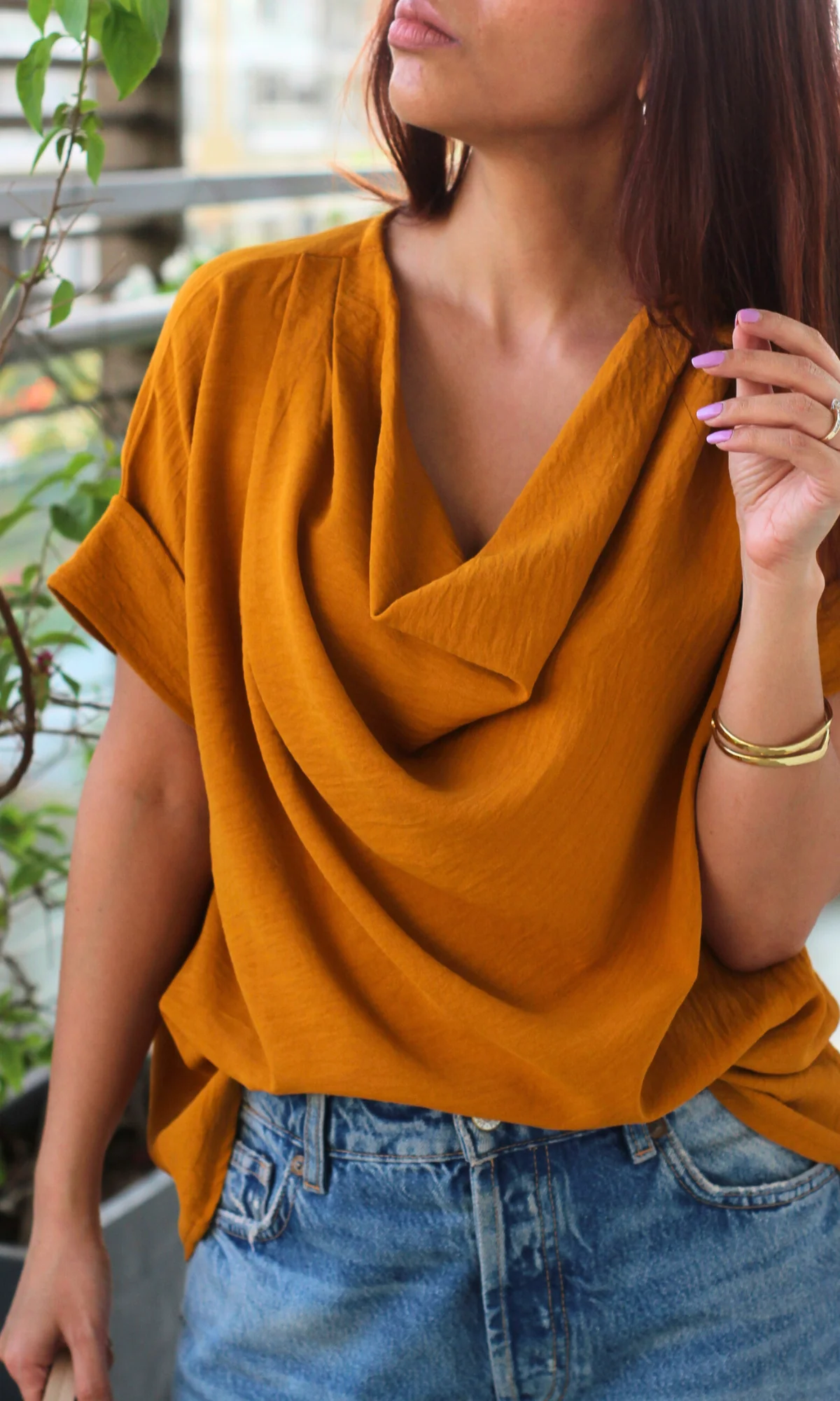 Tangerine Flowing Cowl Neck Top - Image 5