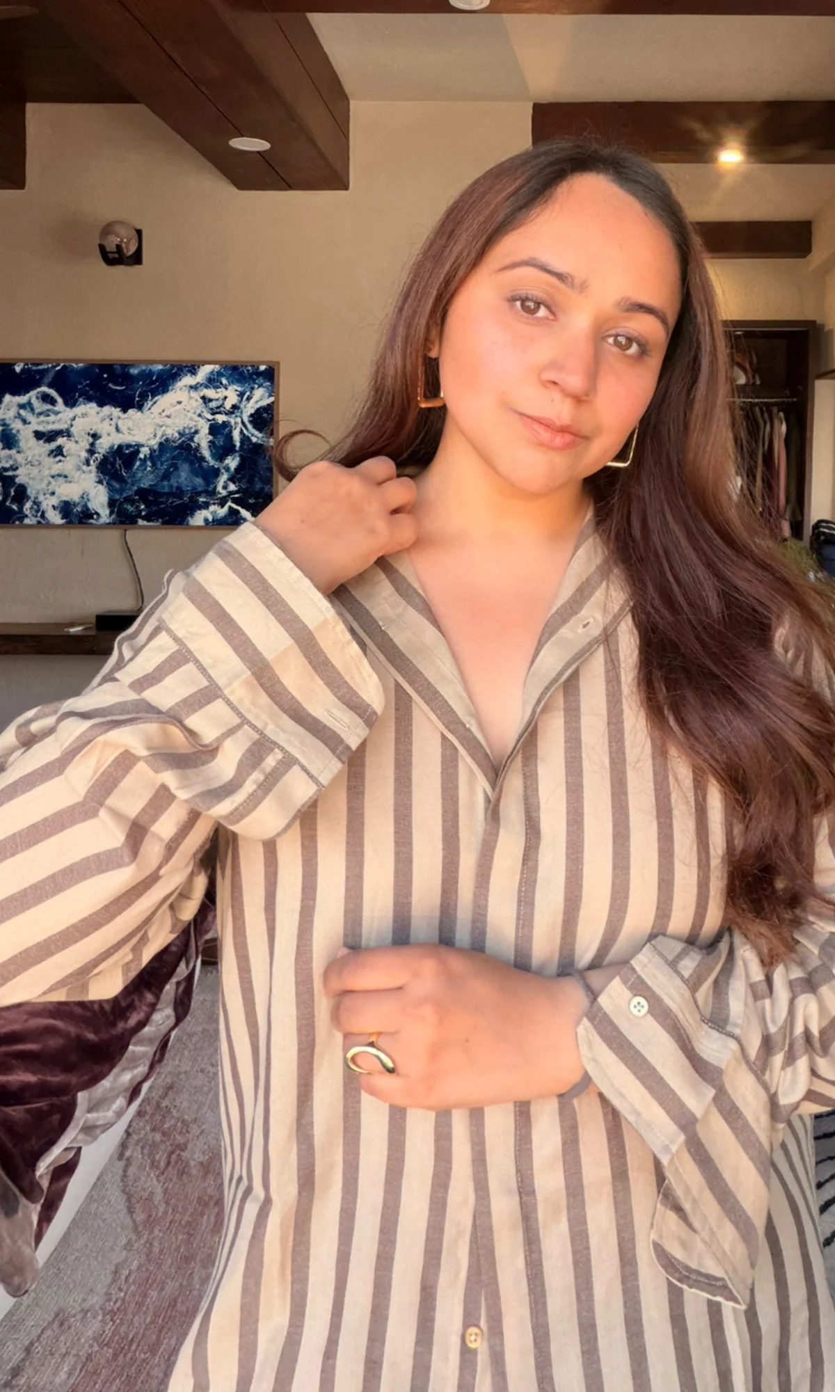 Taupe Smoke Striped Shirt - Image 2