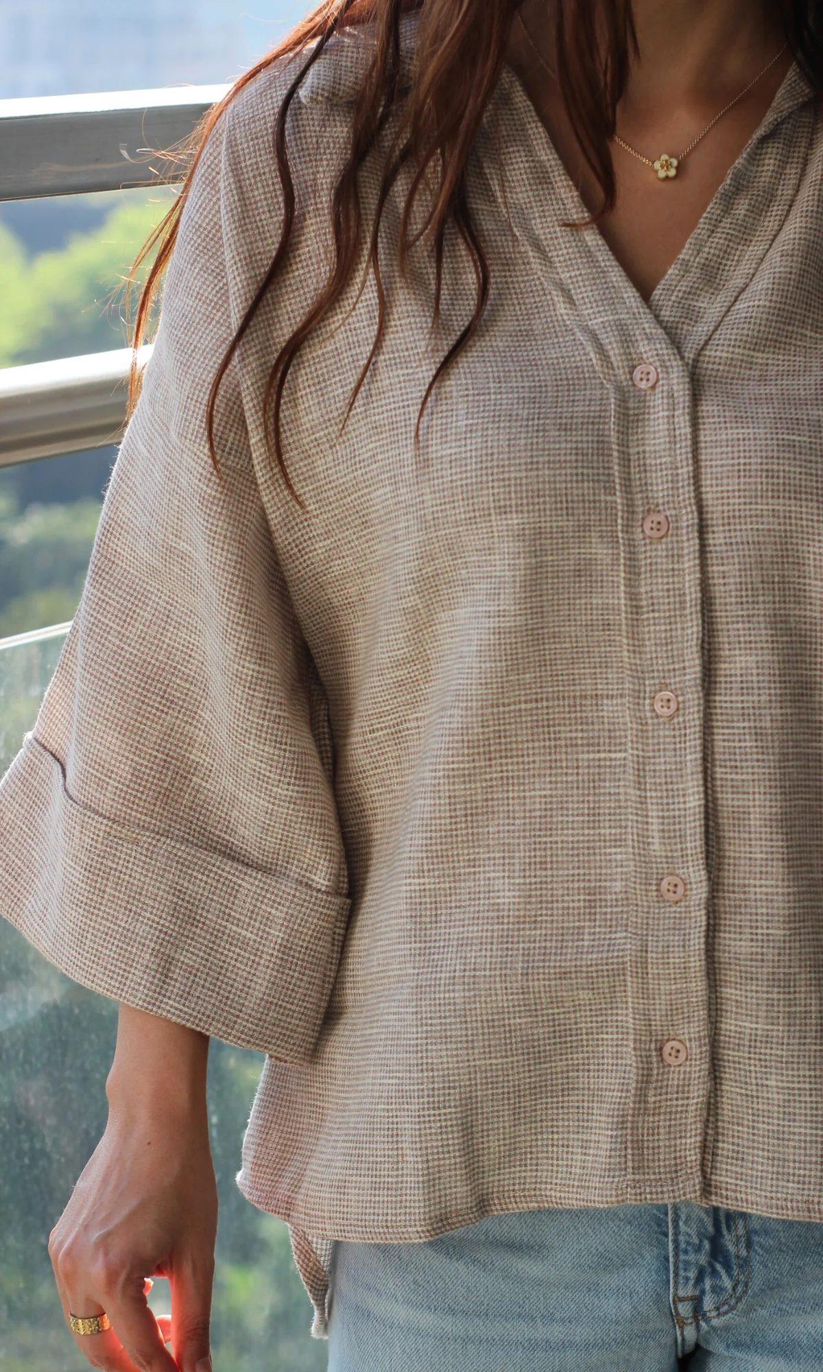 Taupe Weave Loose Shirt - Image 2