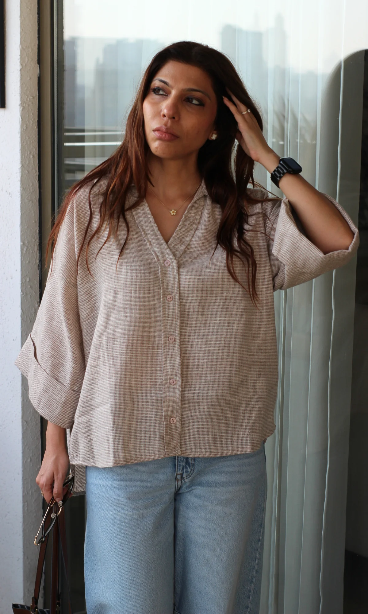 Taupe Weave Loose Shirt - Image 3