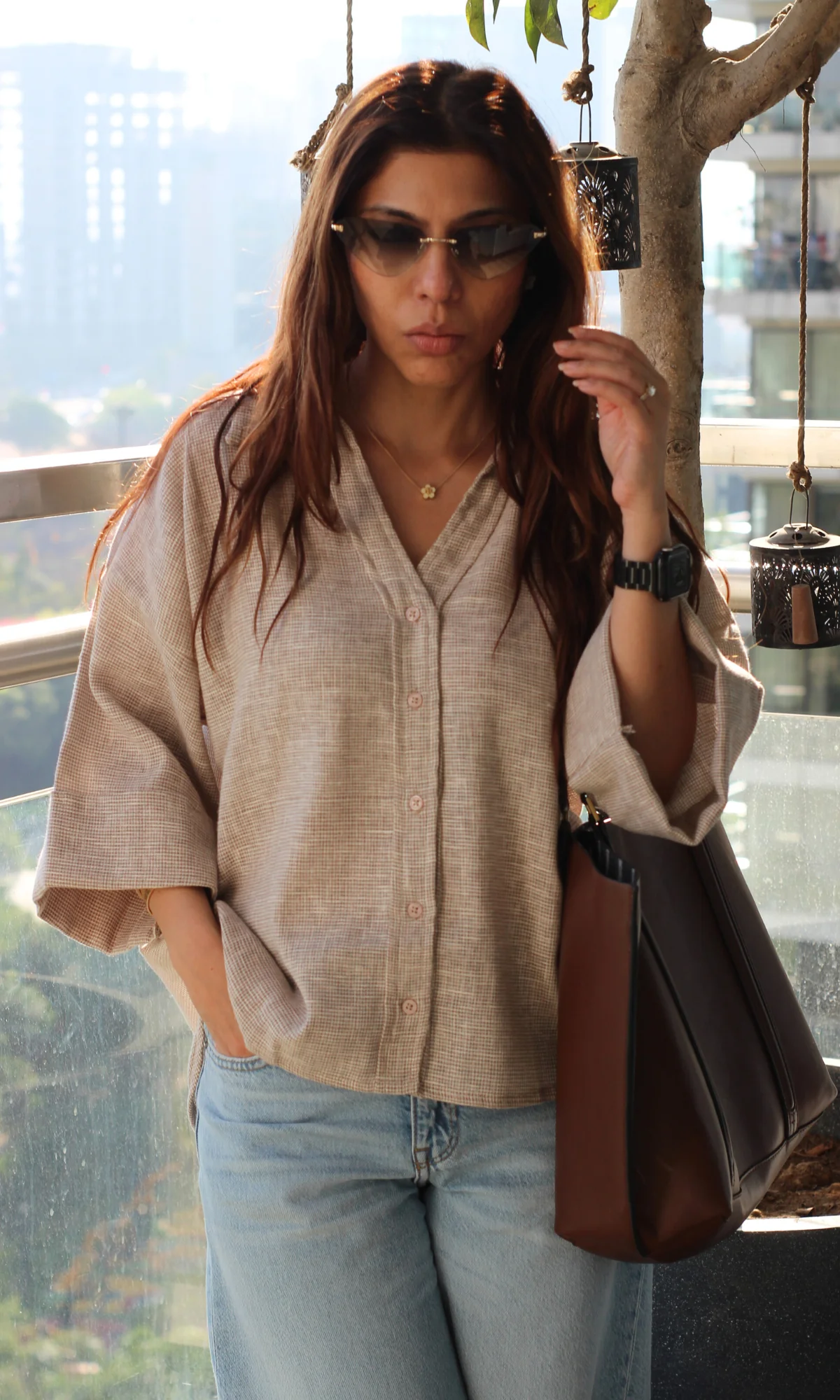 Taupe Weave Loose Shirt - Image 4